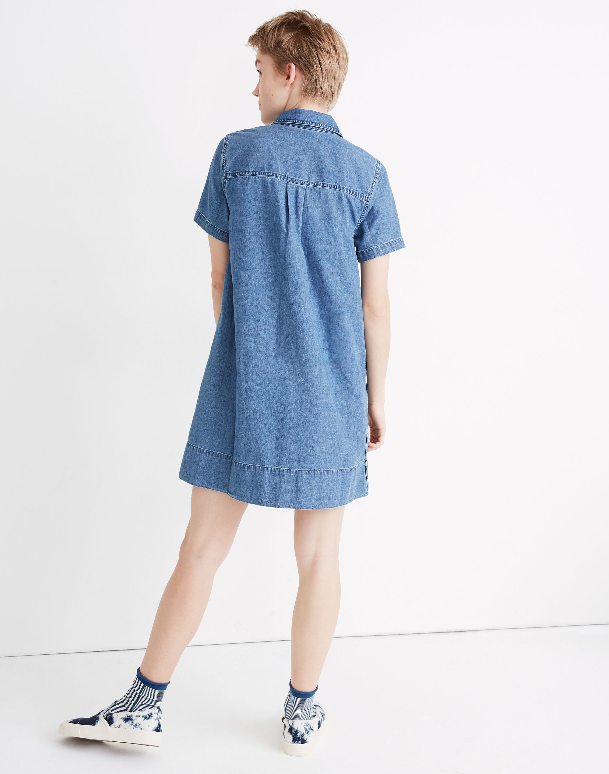 Denim Short-Sleeve Popover Shirtdress in Peachtree Wash