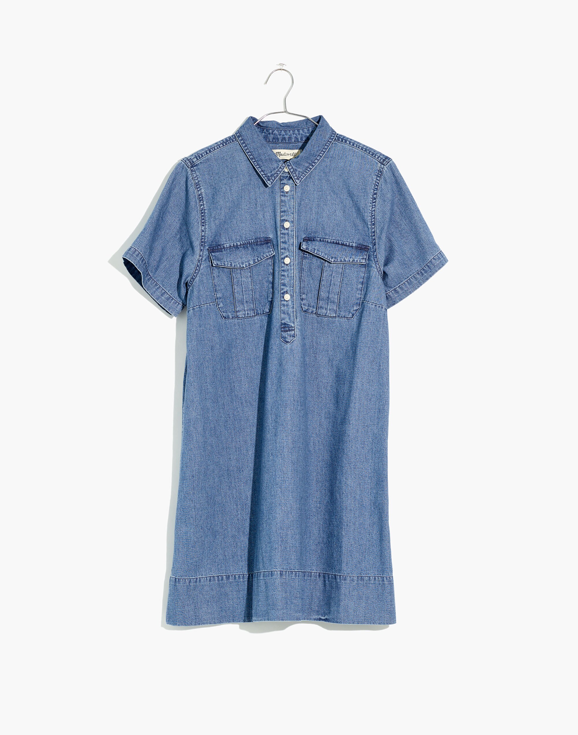 Denim Short-Sleeve Popover Shirtdress in Peachtree Wash