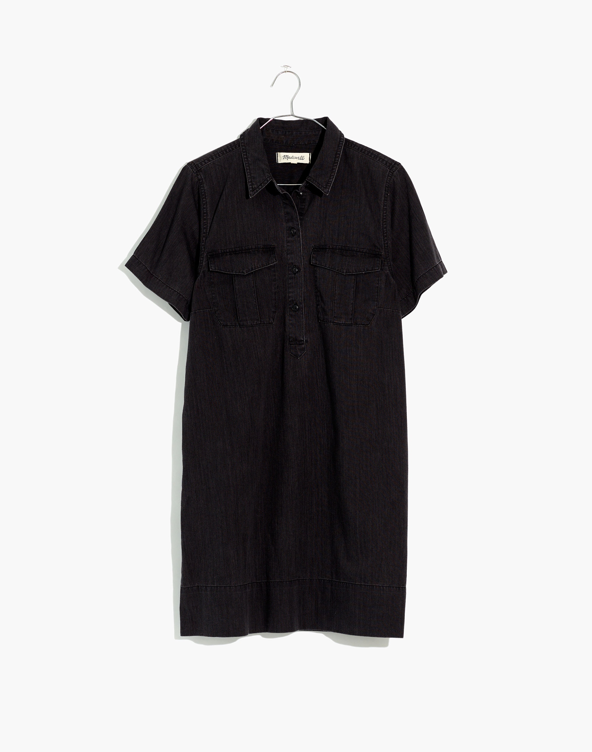 Denim Short-Sleeve Popover Shirtdress in Lunar Wash