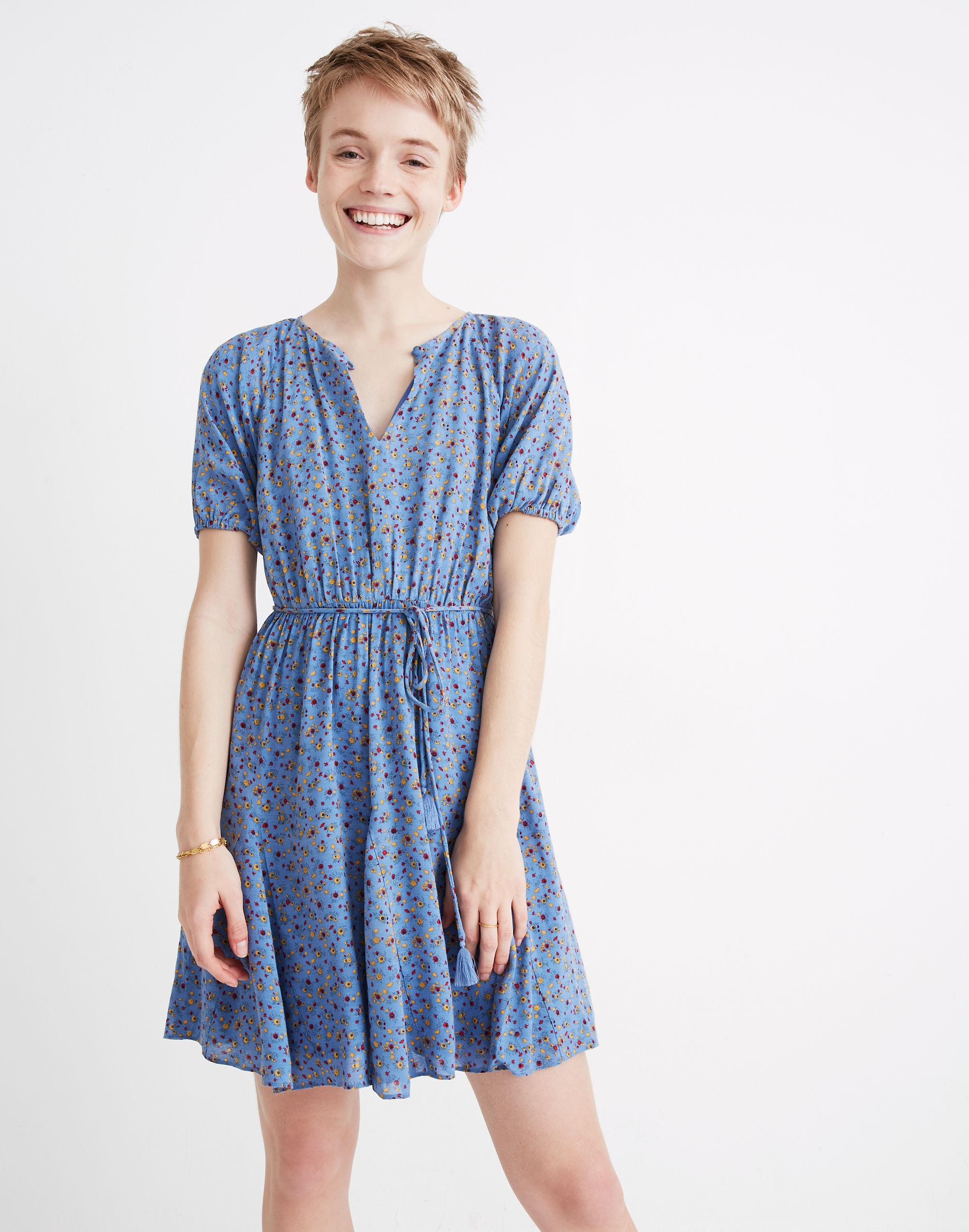 Tassel-Tie Mini Dress in Calico Floral