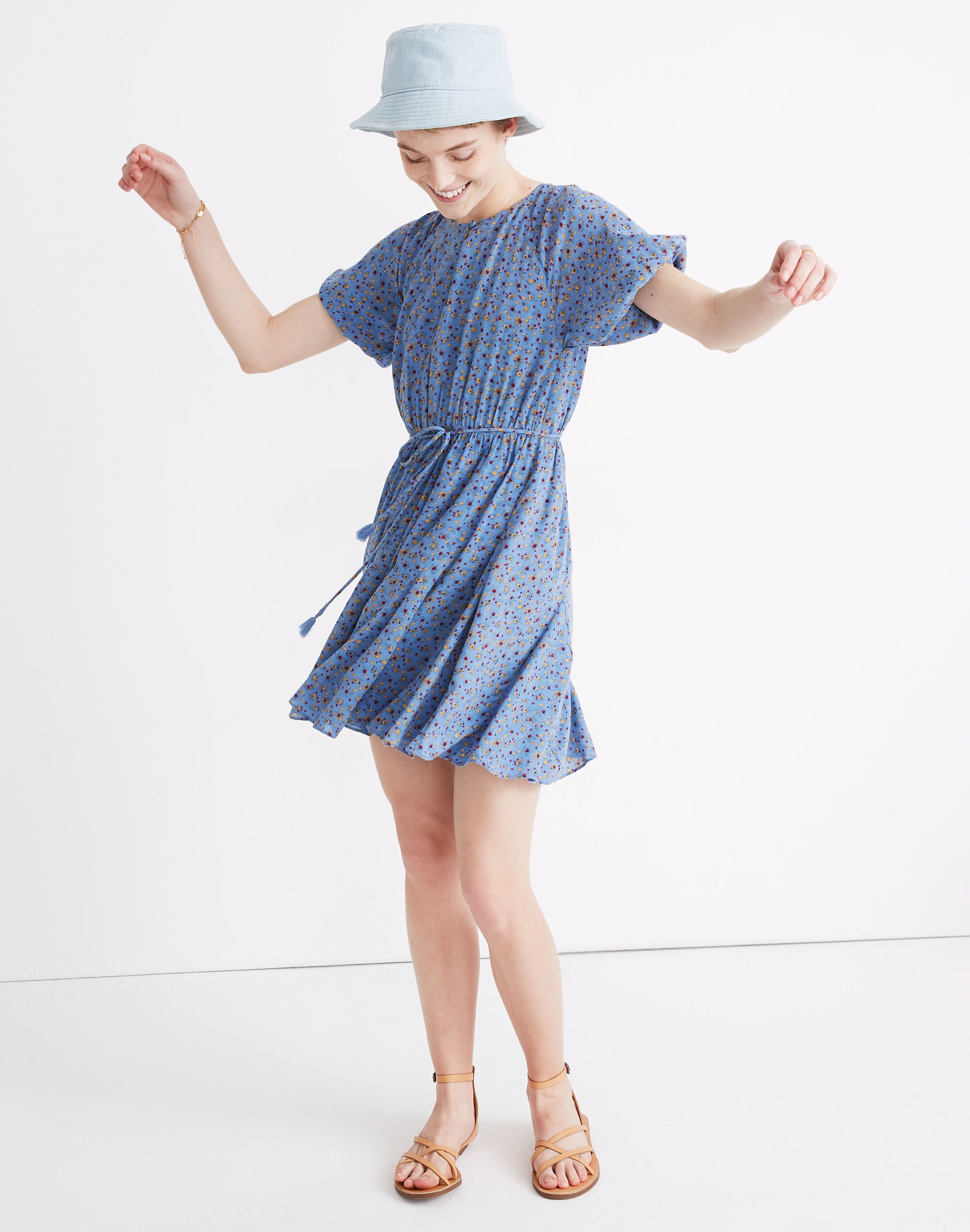 Tassel-Tie Mini Dress in Calico Floral