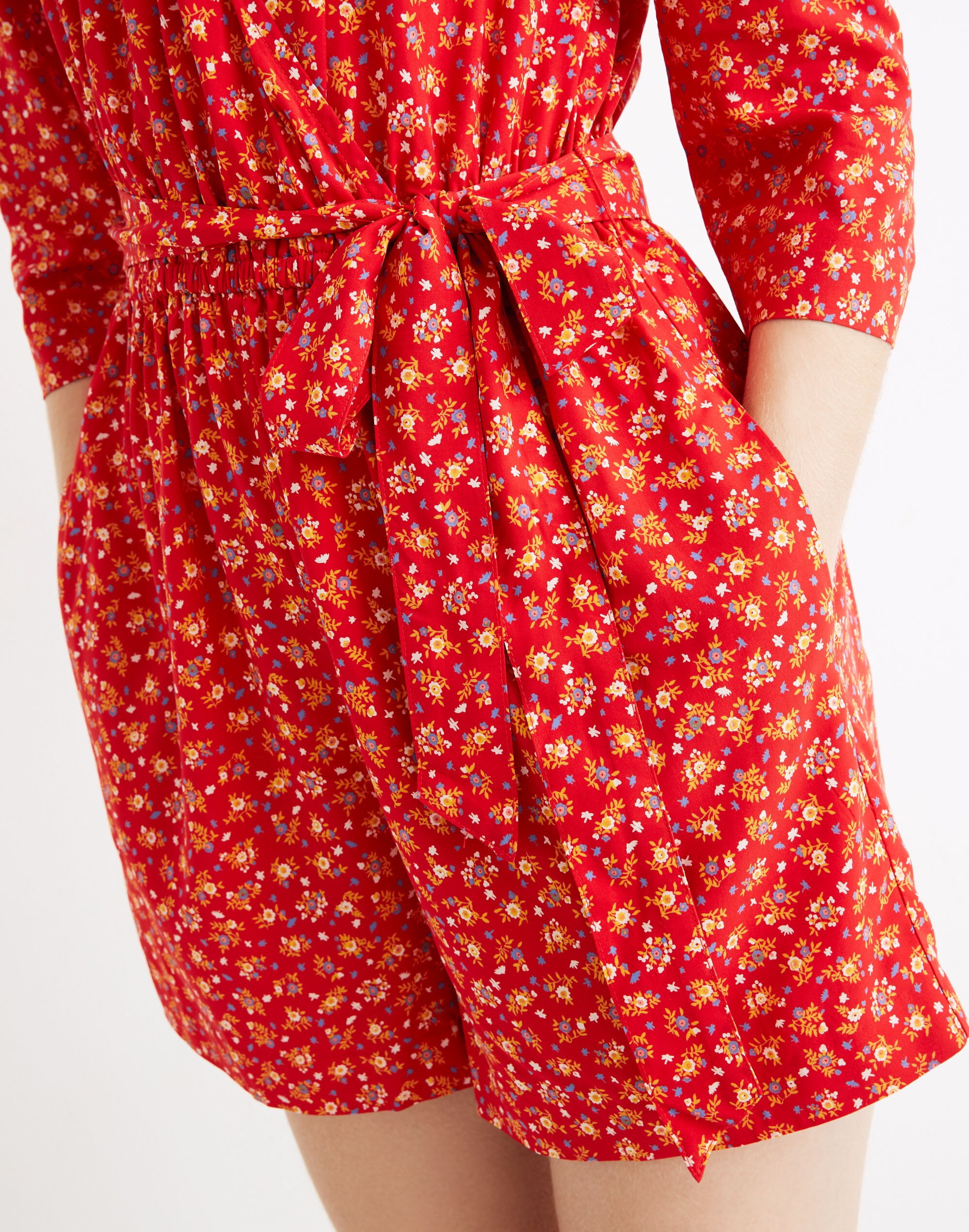 Three-Quarter-Sleeve Wrap-Front Romper