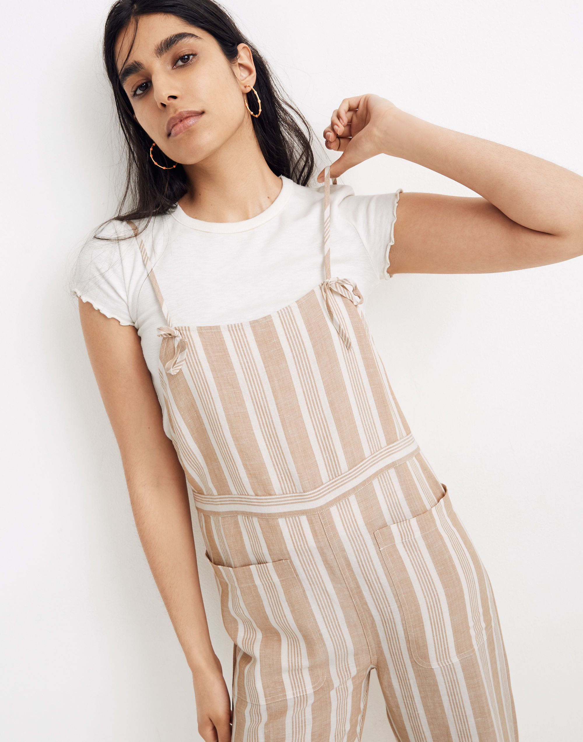 Striped Tie-Strap Wide-Leg Overalls