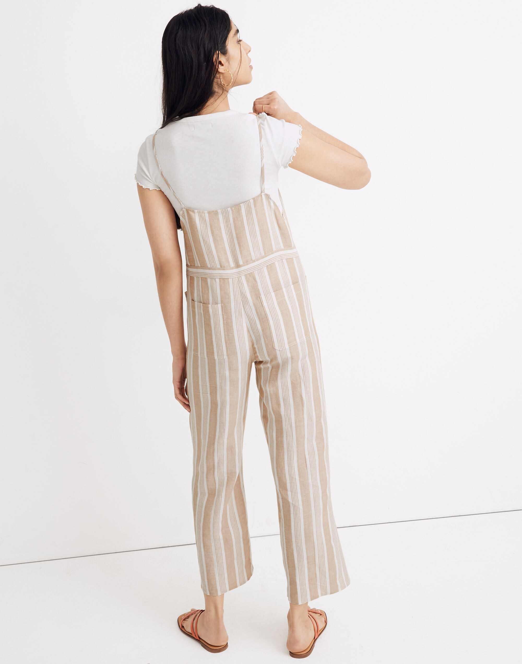 Striped Tie-Strap Wide-Leg Overalls