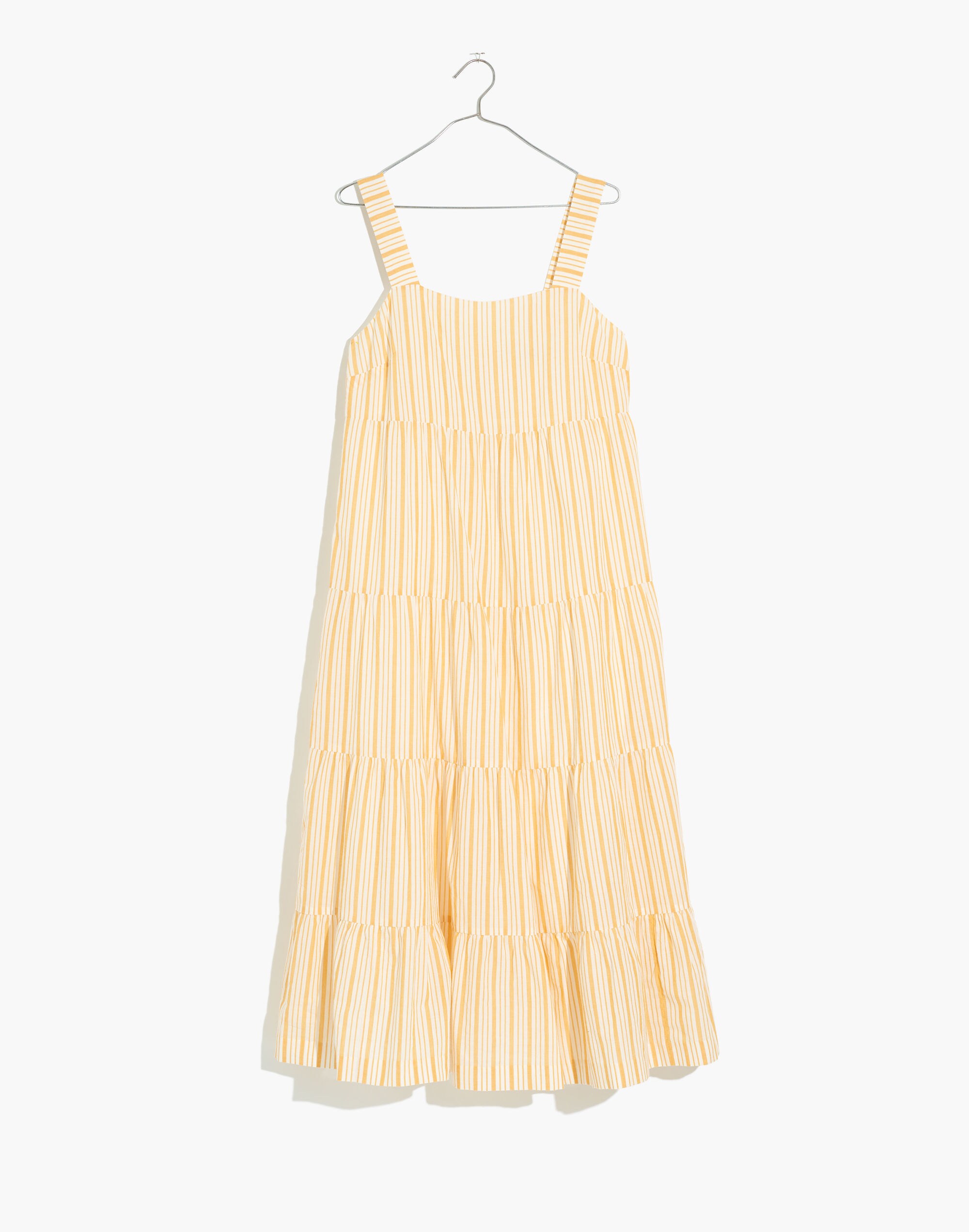 Striped Button-Back Tiered Midi Dress