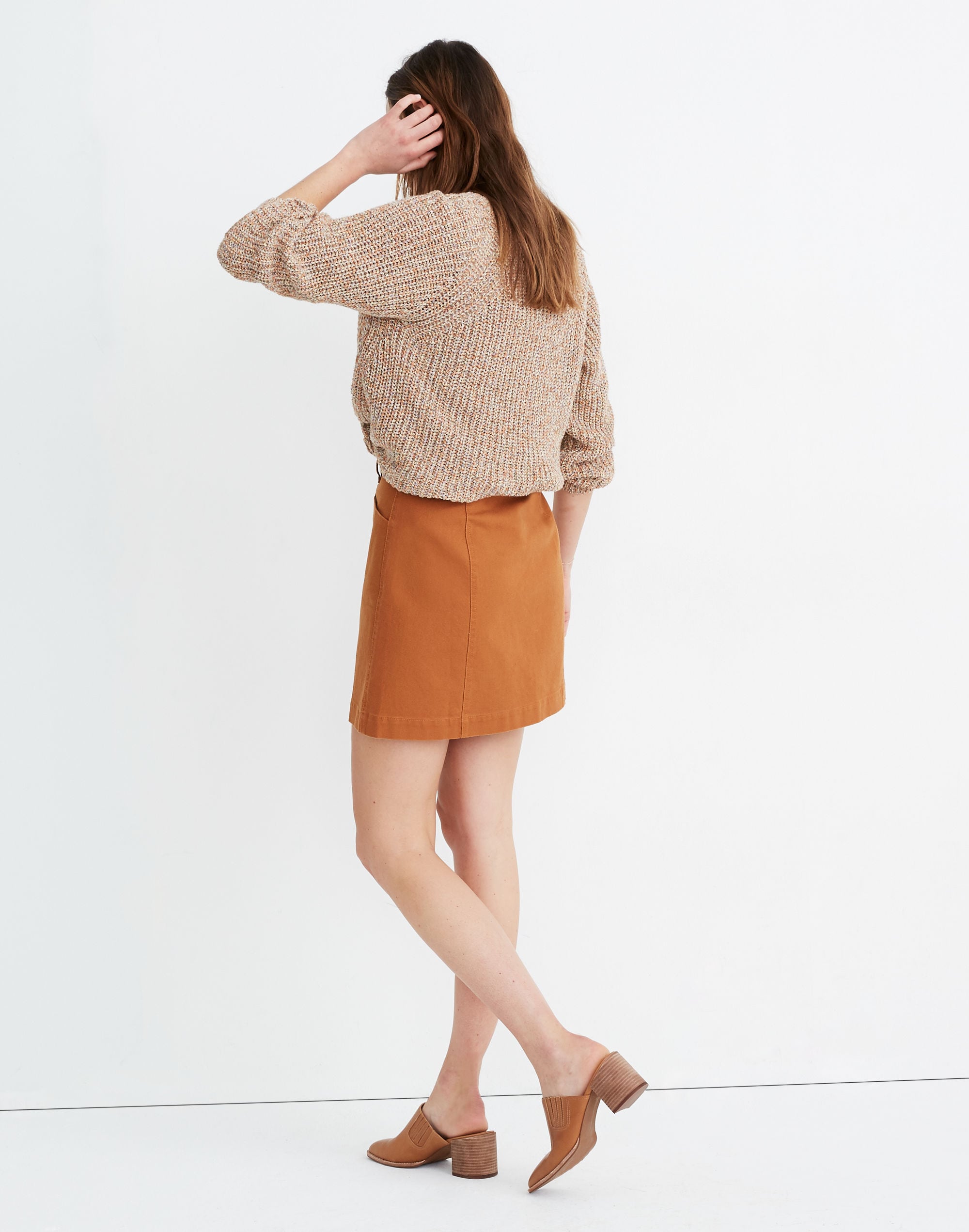Button-Front A-Line Pocket Mini Skirt