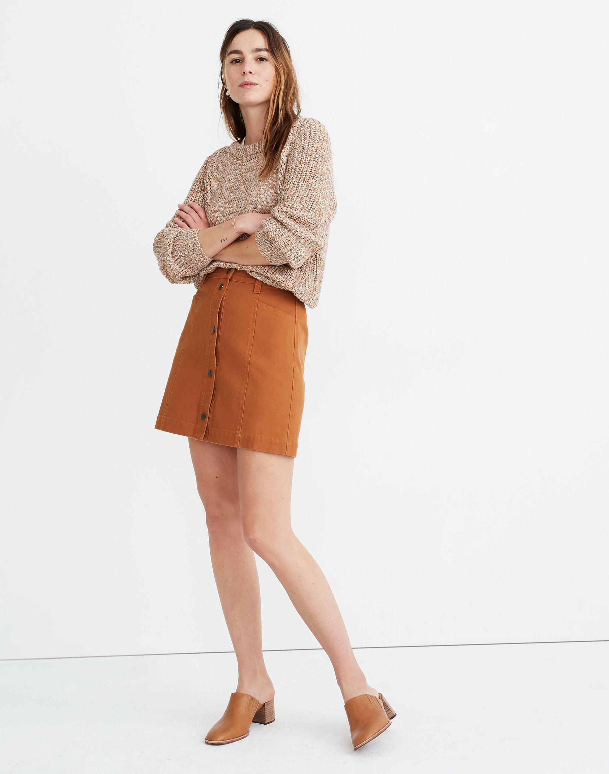 button-front a-line pocket mini skirt