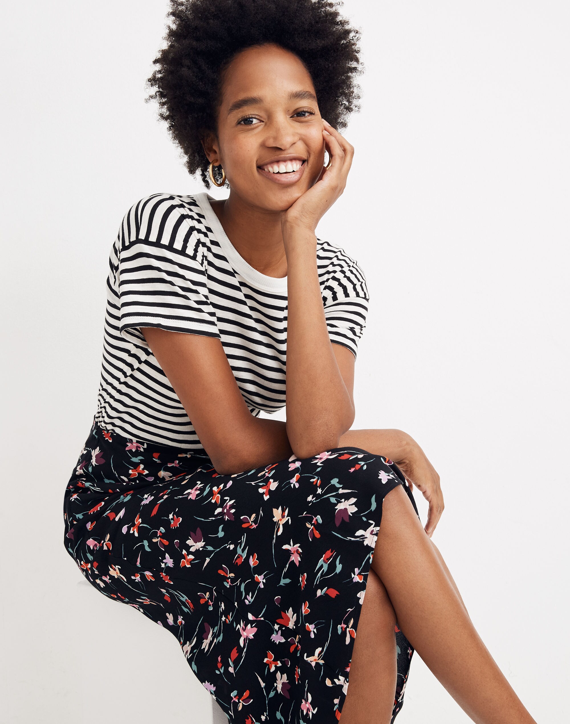 Midi Slip Skirt in Drifting Flowers