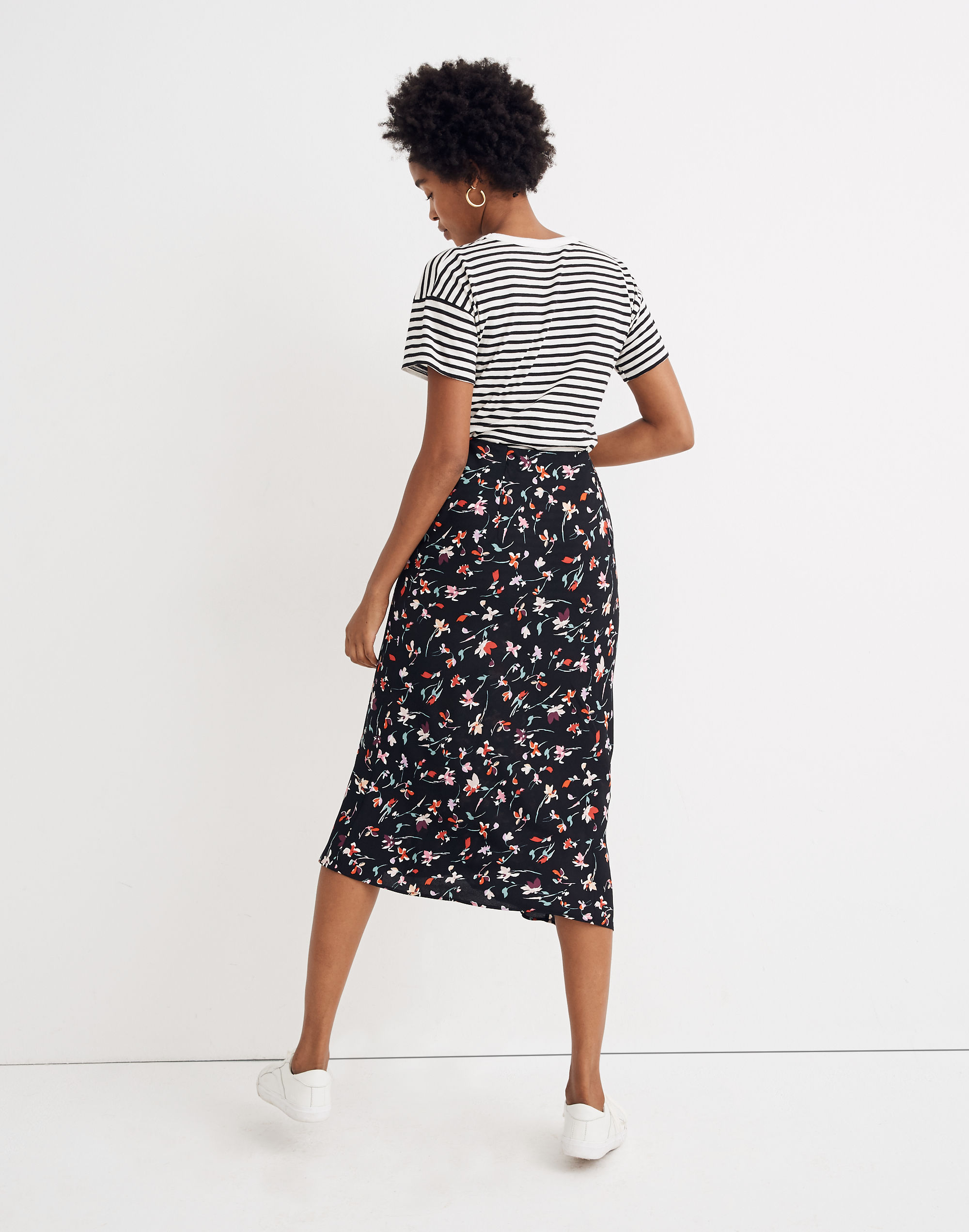 Midi Slip Skirt in Drifting Flowers