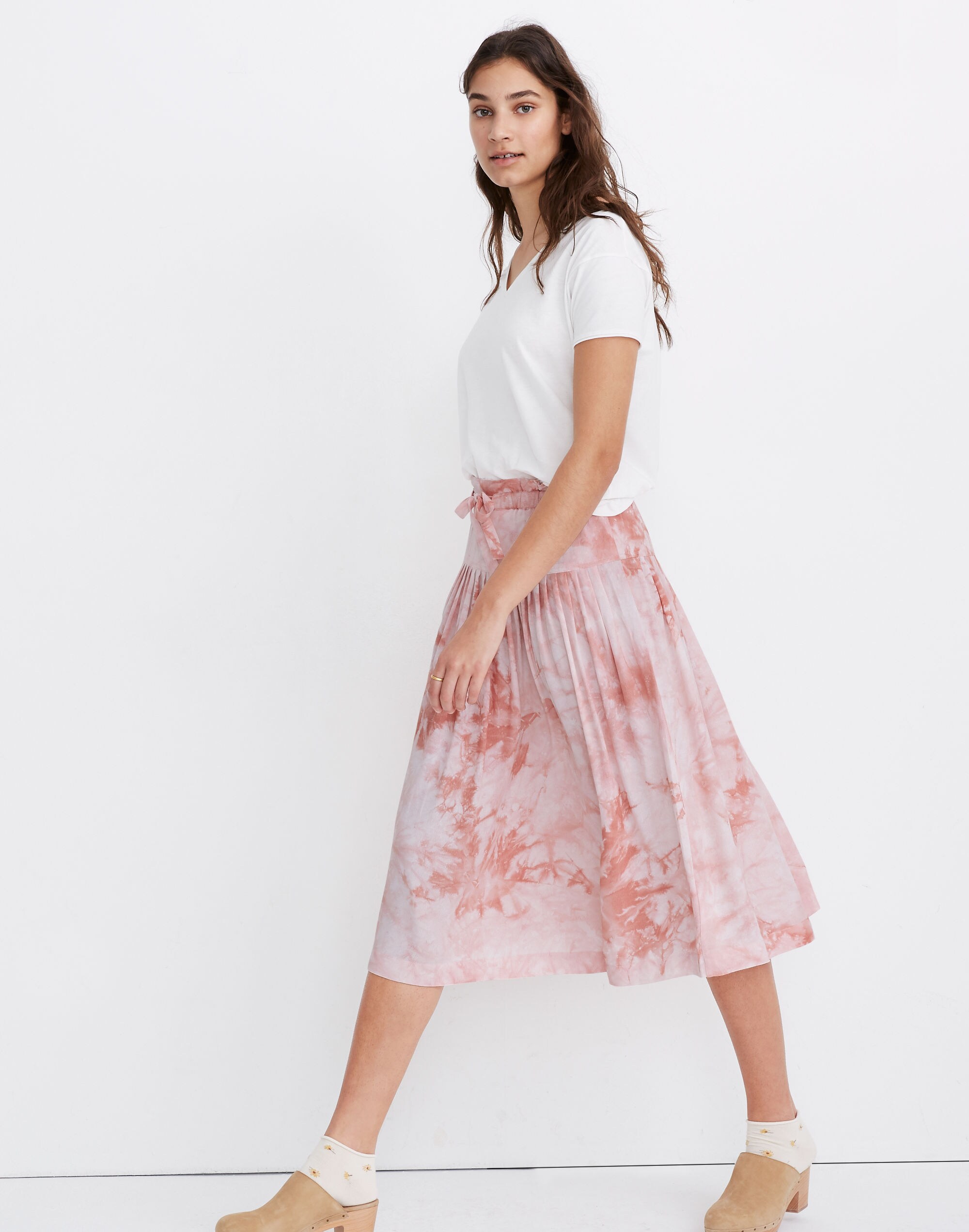Tie-Front Paperbag Midi Skirt in Tie-Dye