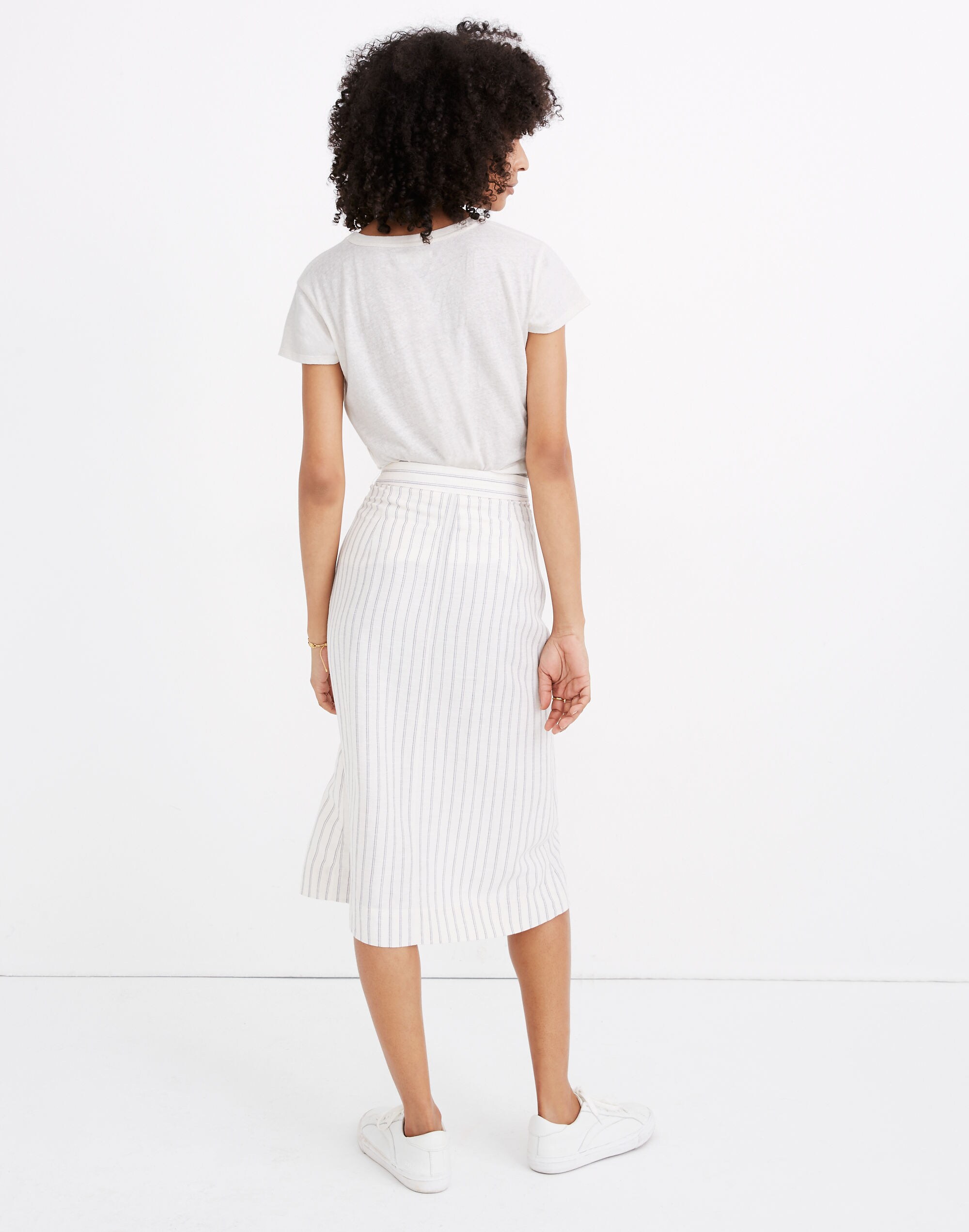 Side-Button Midi Skirt in Pinstripe