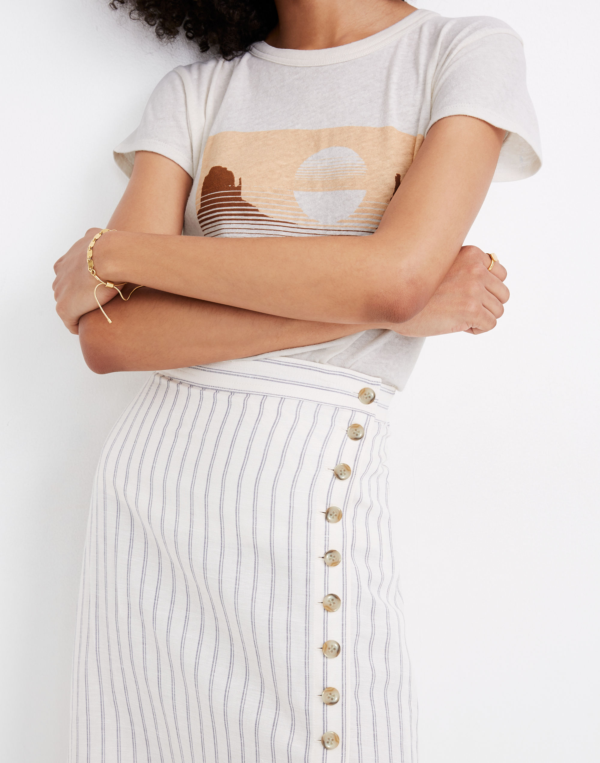 Side-Button Midi Skirt in Pinstripe