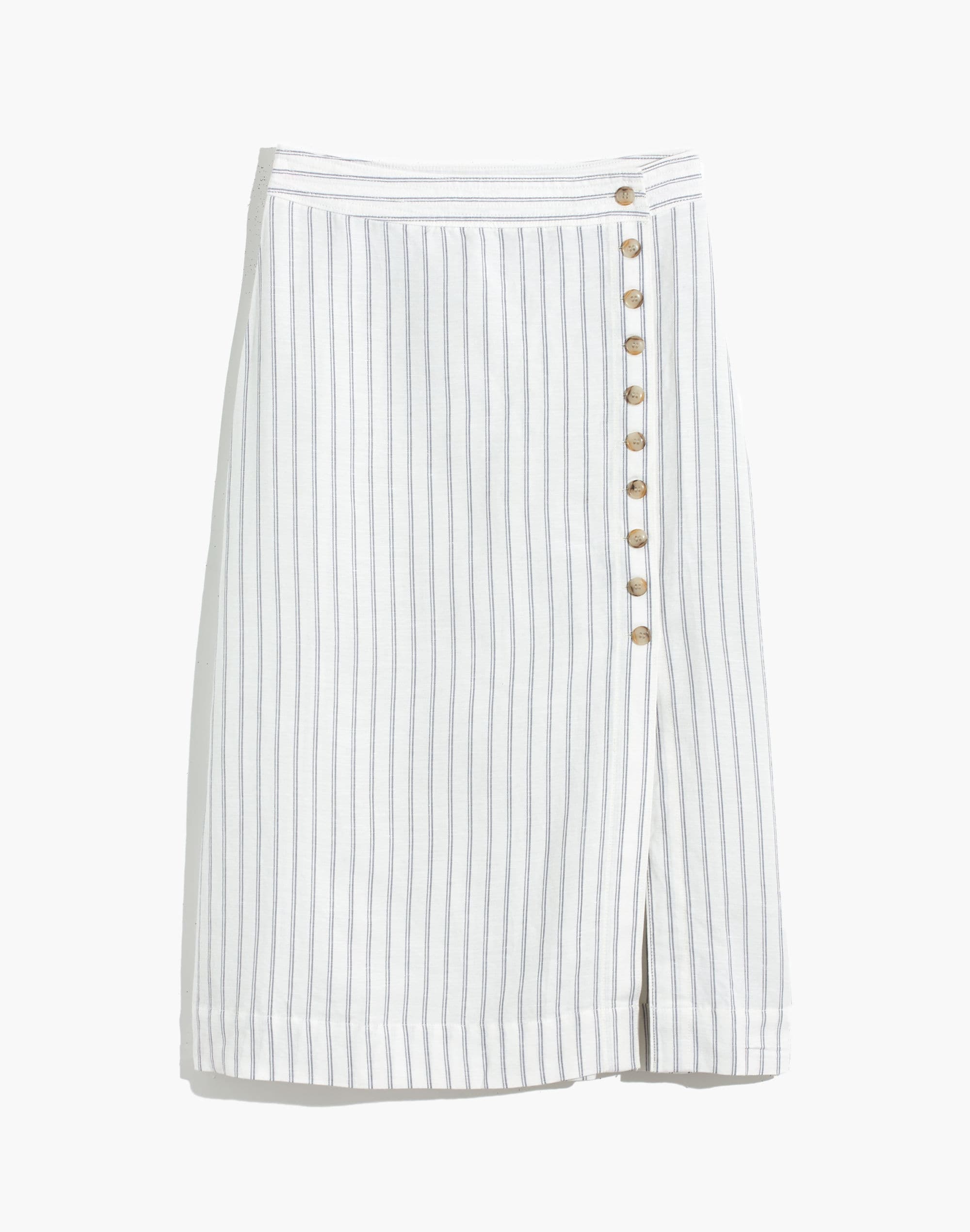 Side-Button Midi Skirt in Pinstripe