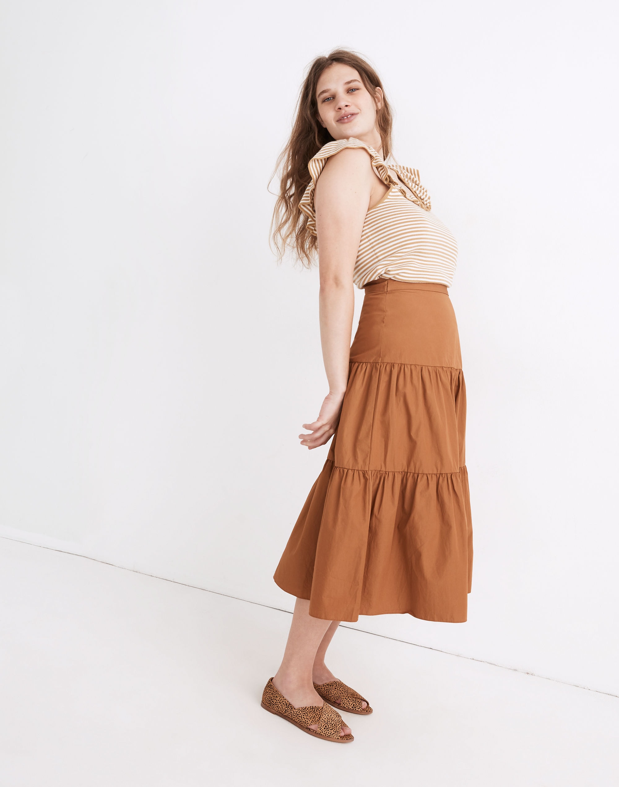 Poplin Tiered Midi Skirt