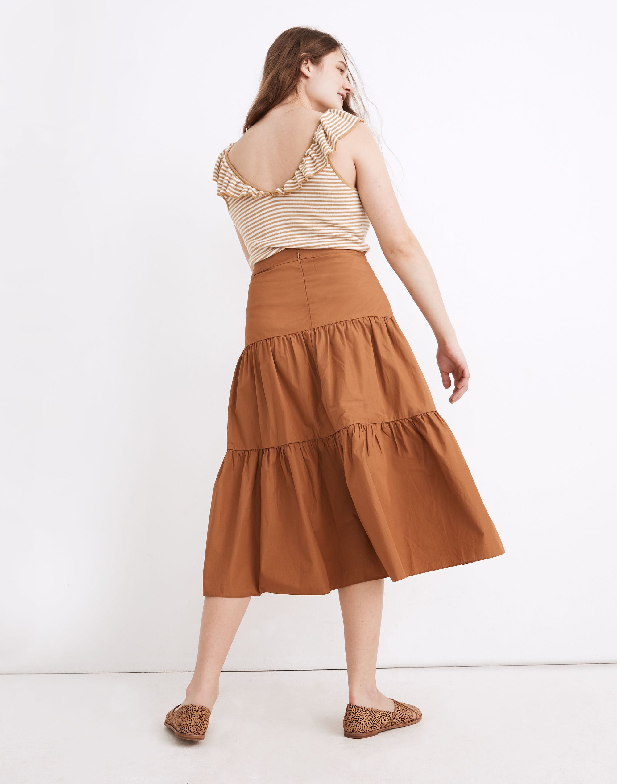 Poplin Tiered Midi Skirt