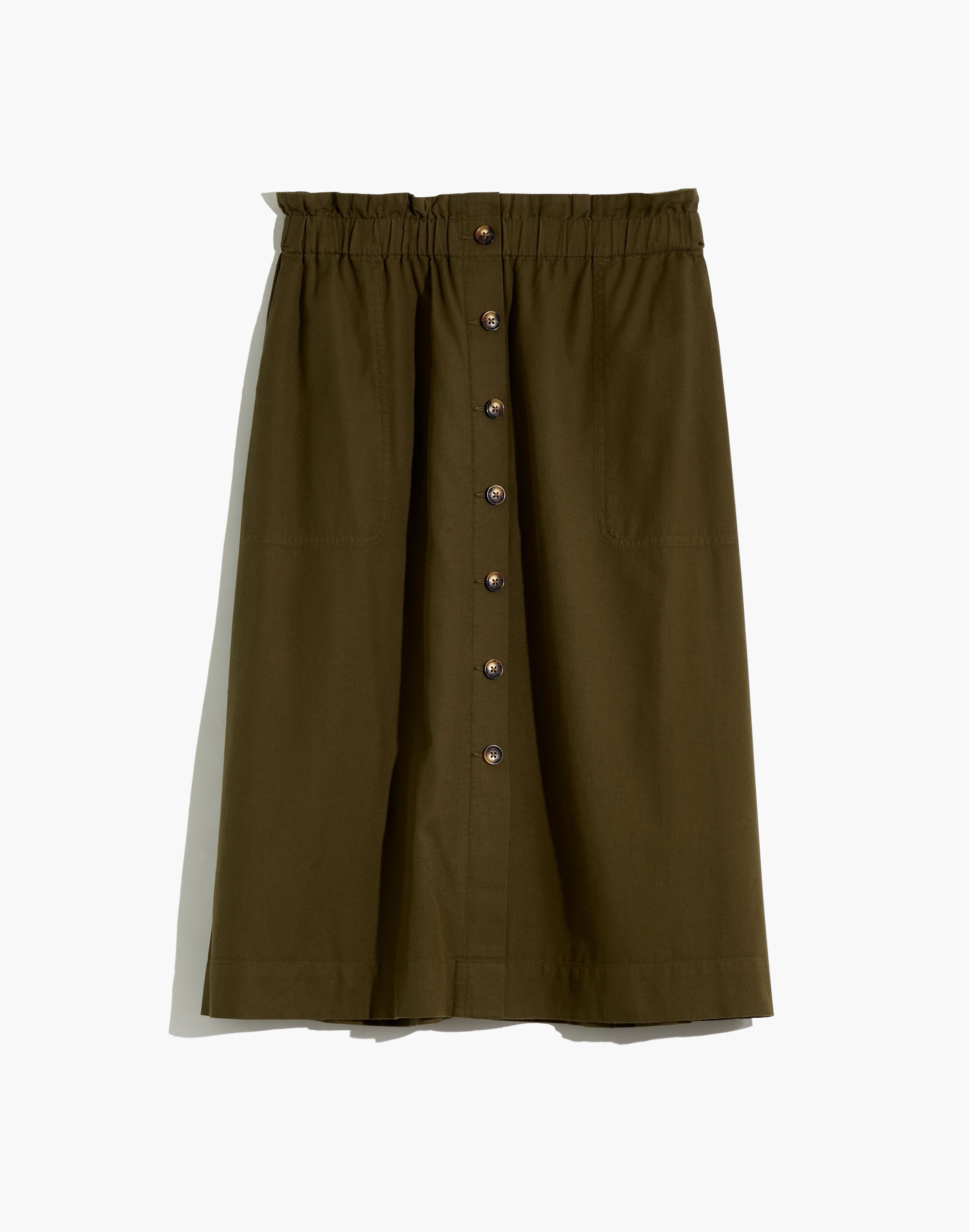 Paperbag Button-Front Midi Skirt