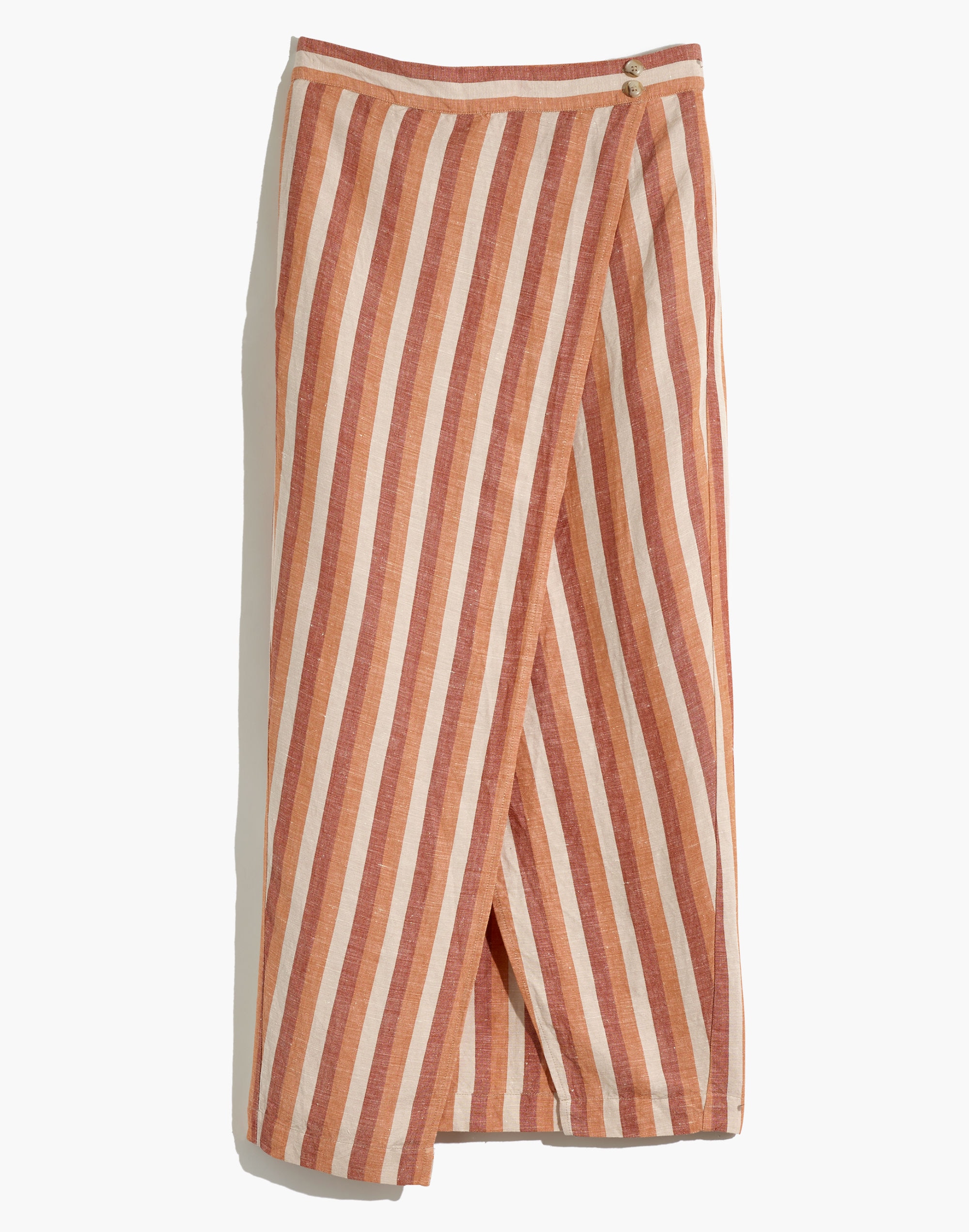 Pull-On Wrap Midi Skirt in Stripe