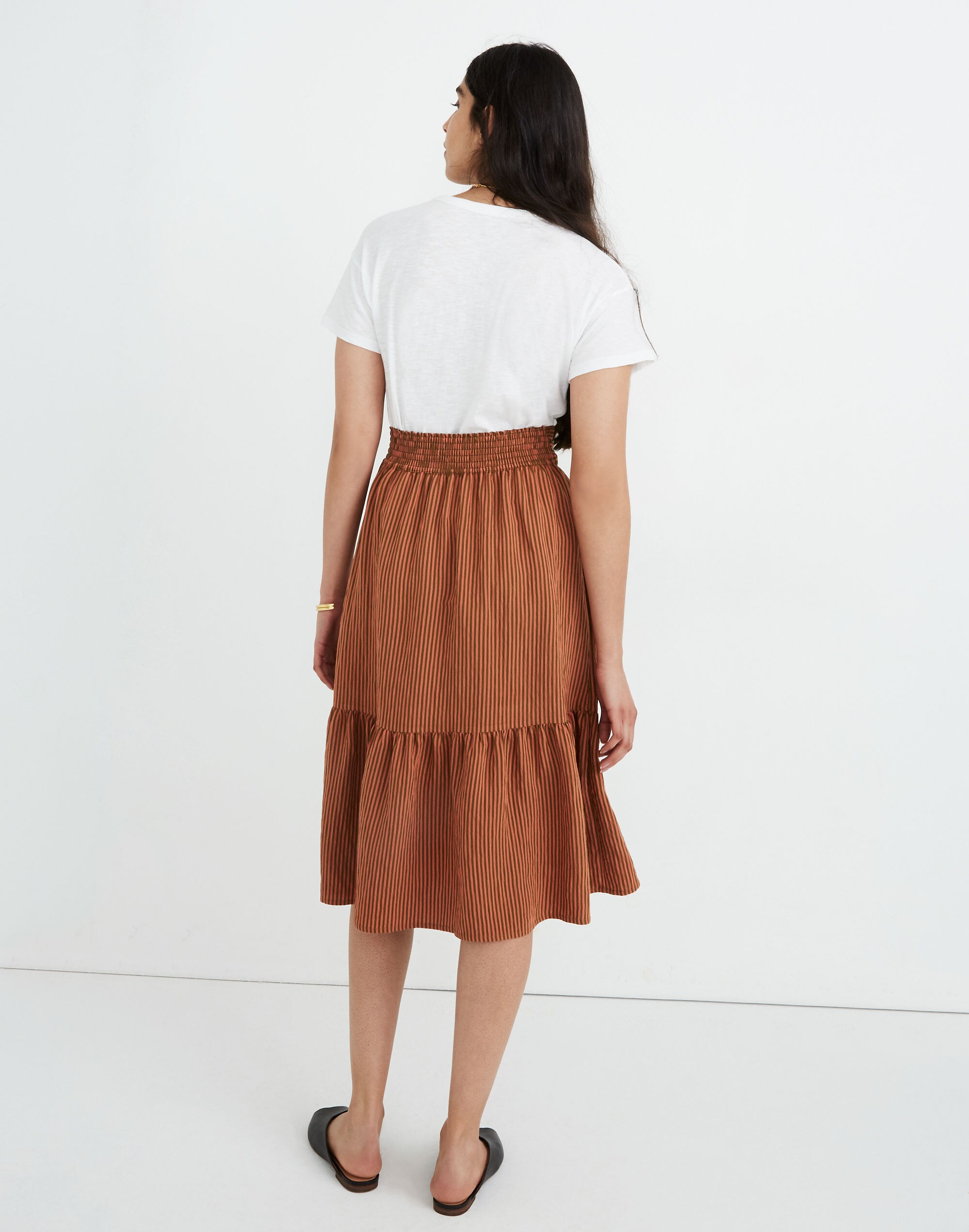Tie-Waist Tiered Midi Skirt in Stripe