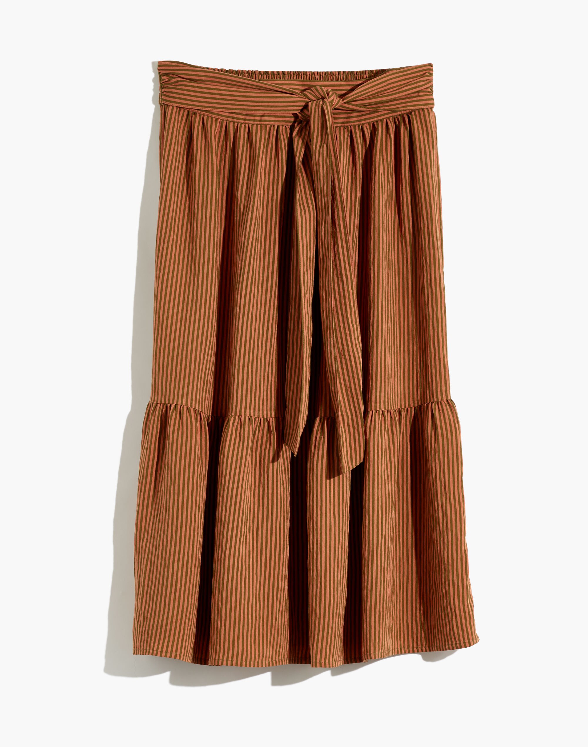 Tie-Waist Tiered Midi Skirt in Stripe