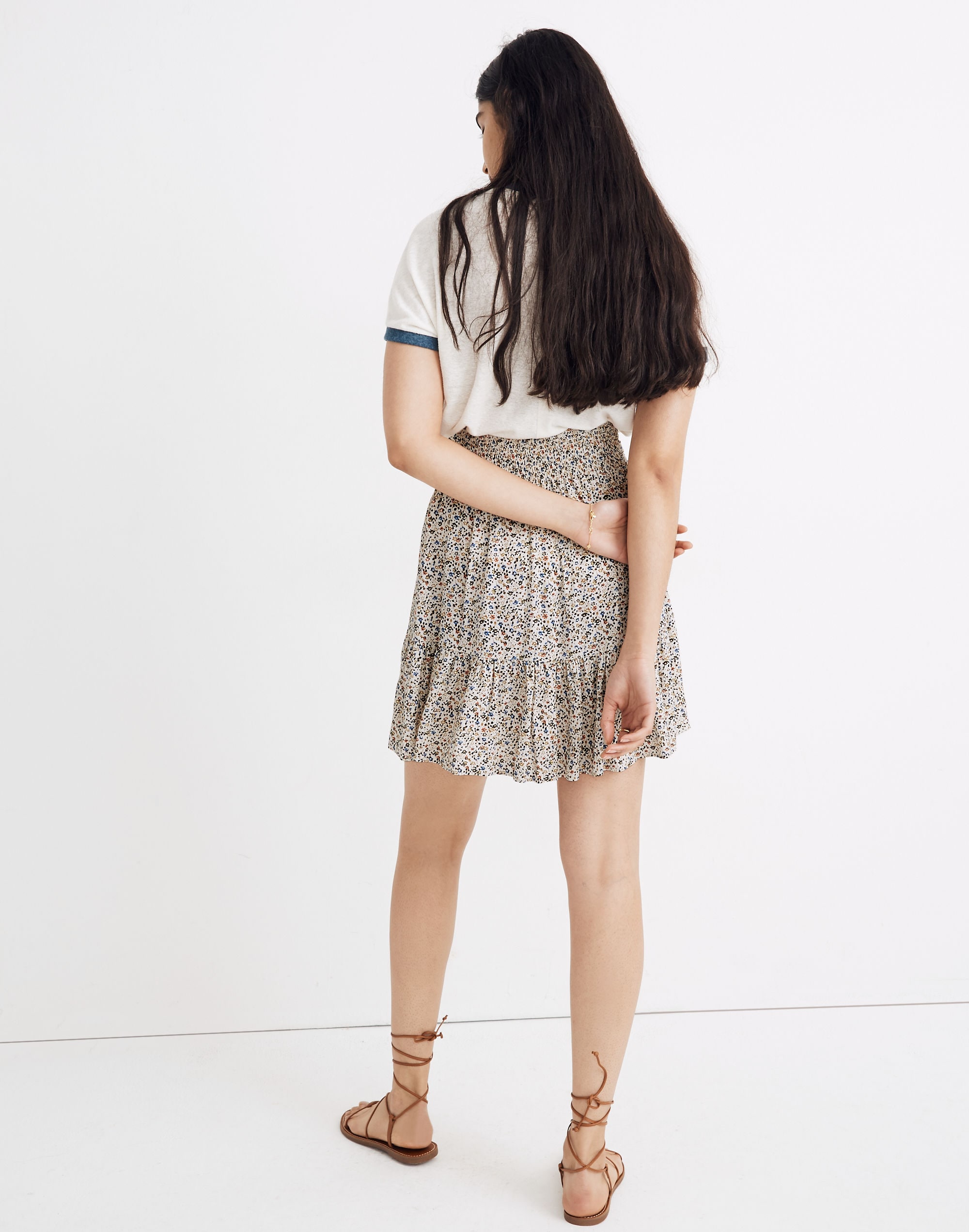 Tie-Waist Tiered Mini Skirt in Fieldwalk Floral