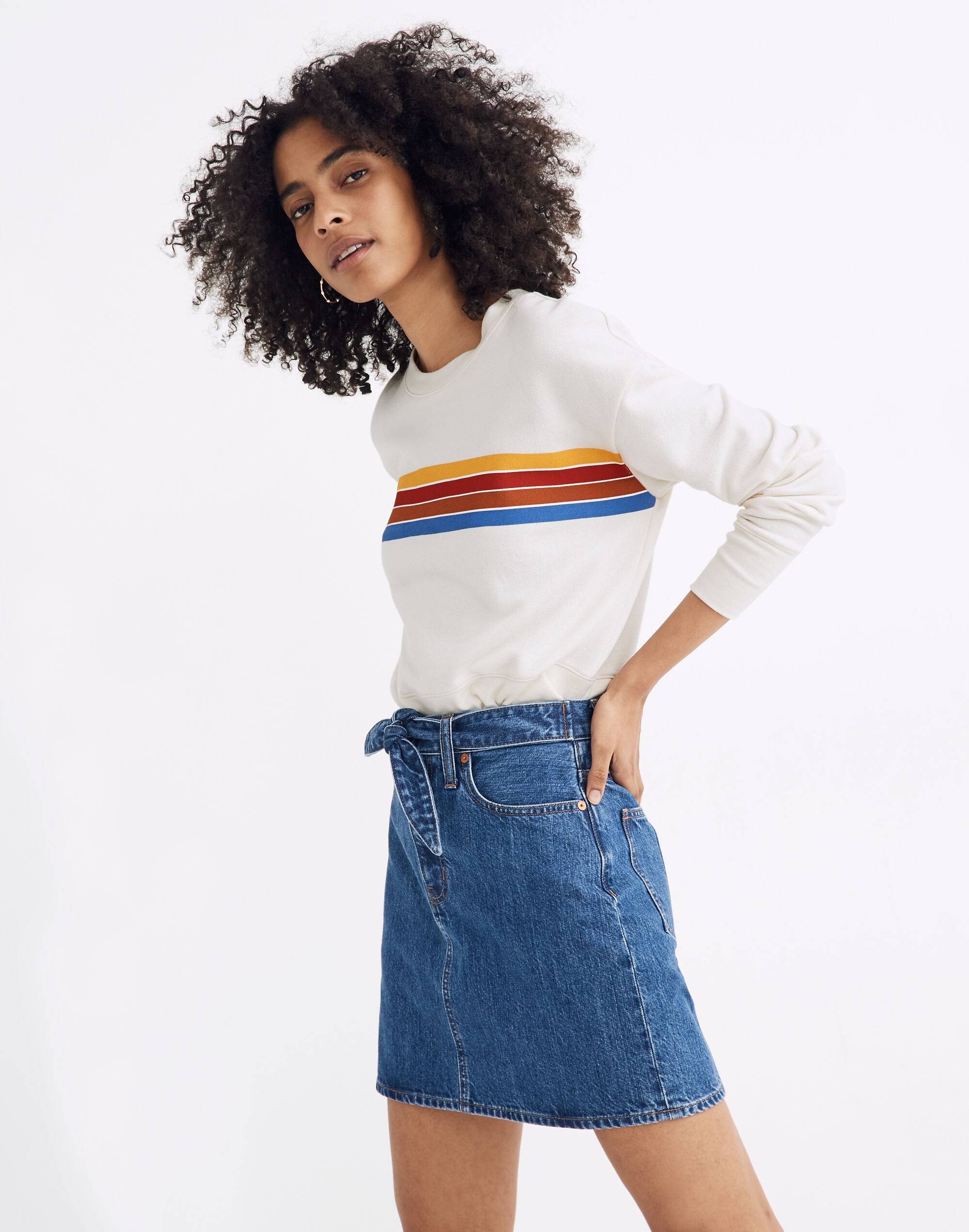 Rigid Denim Straight Mini Skirt in Haydel Wash: Tie-Waist Edition