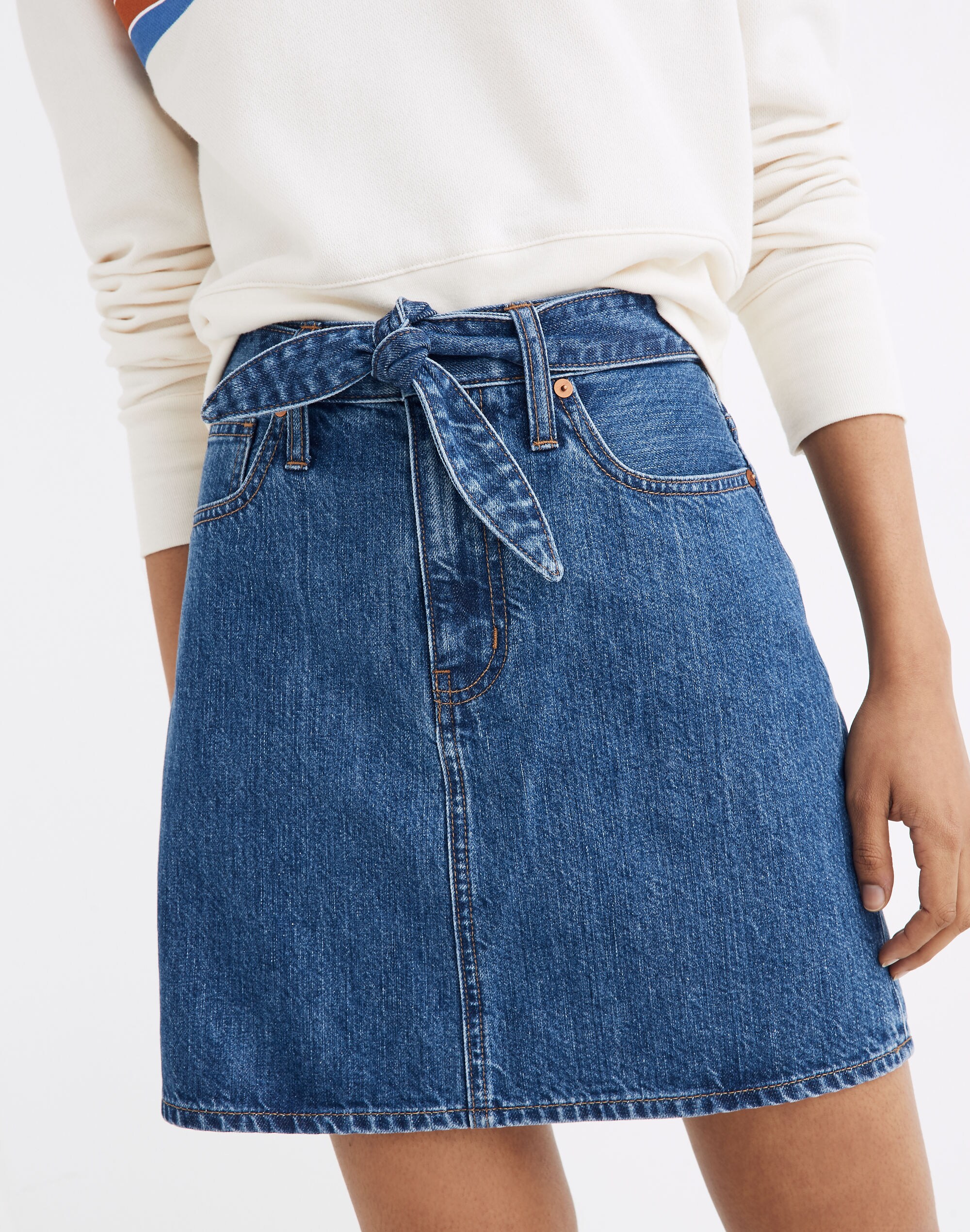 Rigid Denim Straight Mini Skirt in Haydel Wash: Tie-Waist Edition