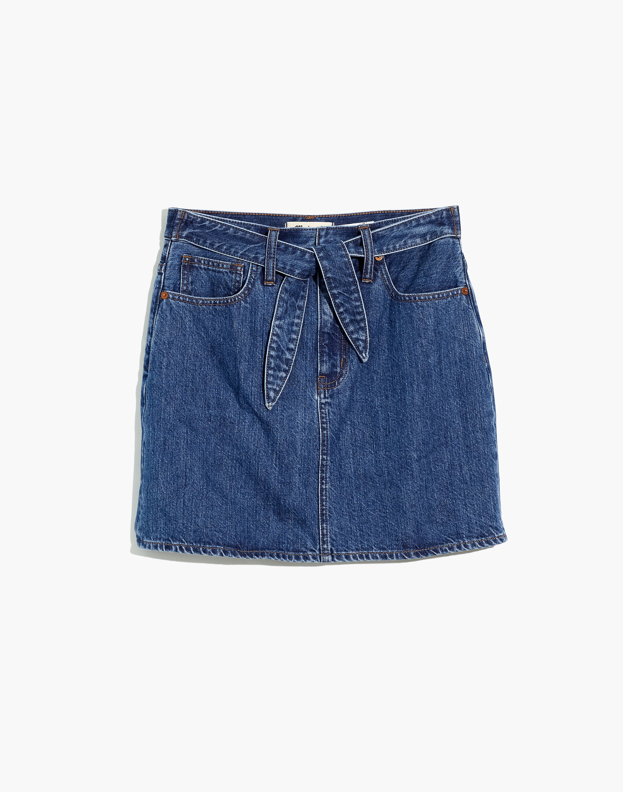 Rigid Denim Straight Mini Skirt in Haydel Wash: Tie-Waist Edition