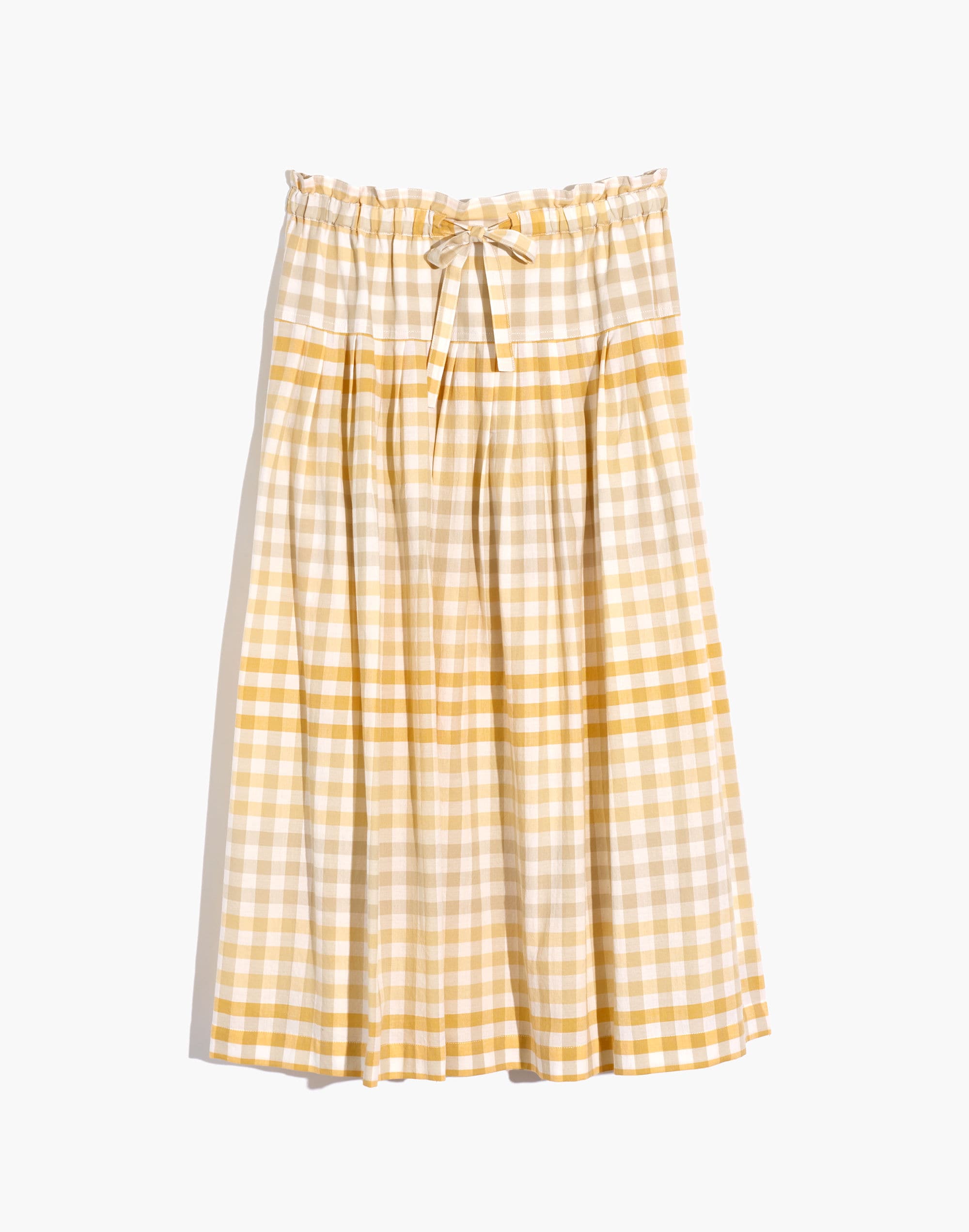 Tie-Front Paperbag Midi Skirt in Ombré Gingham