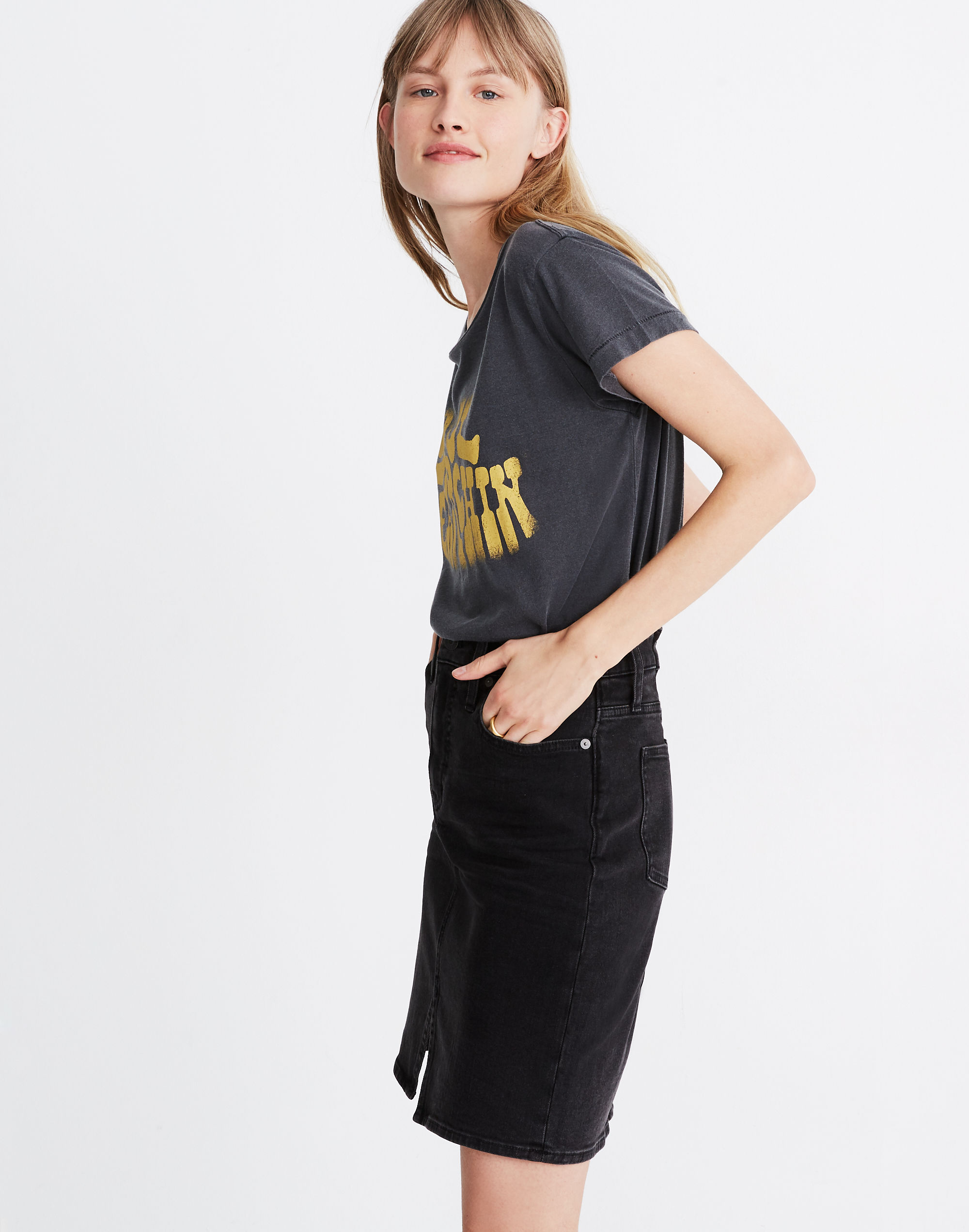 Stretch Denim Pegged Skirt in Lunar Wash