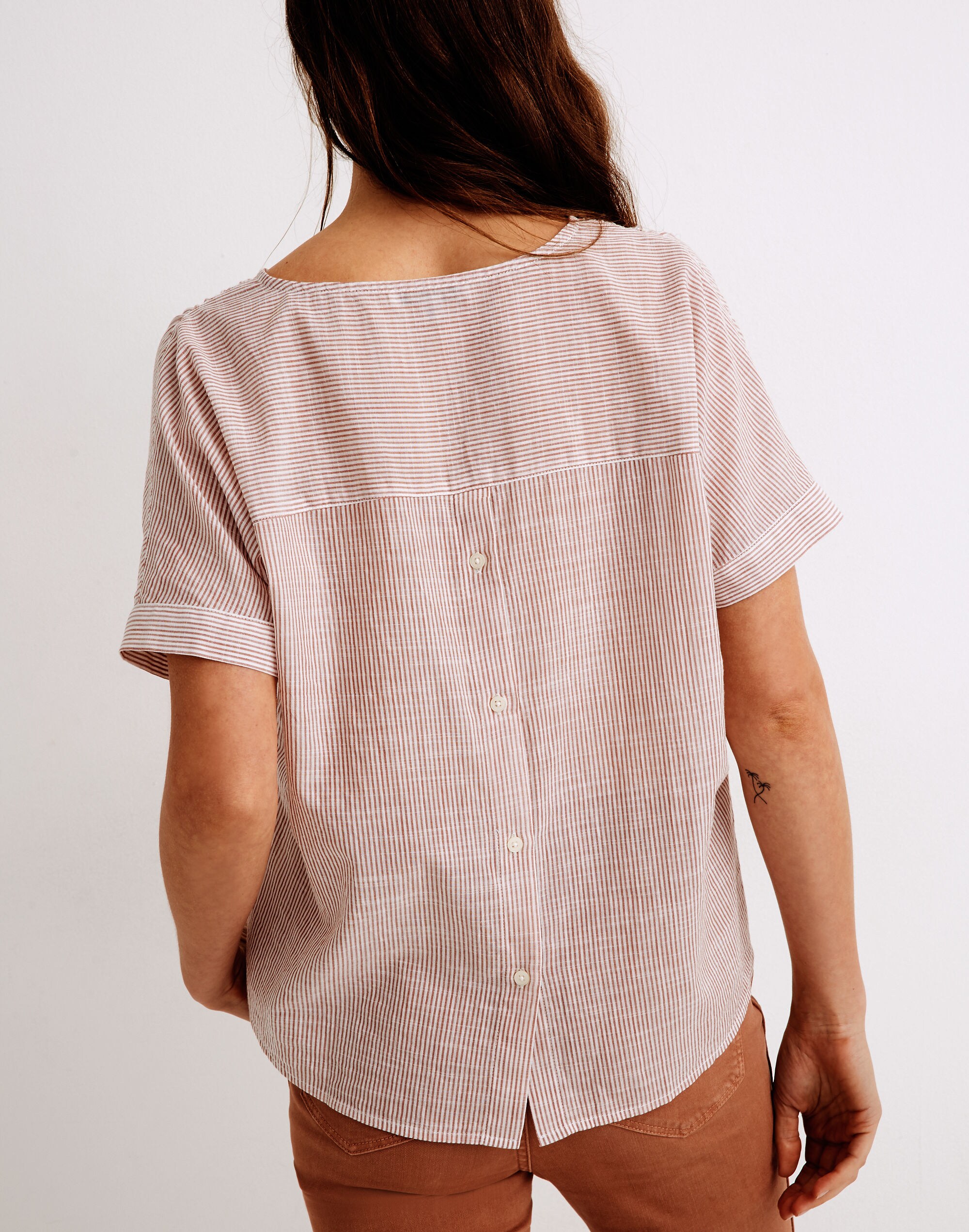 V-Neck Button-Back Top in Stripe