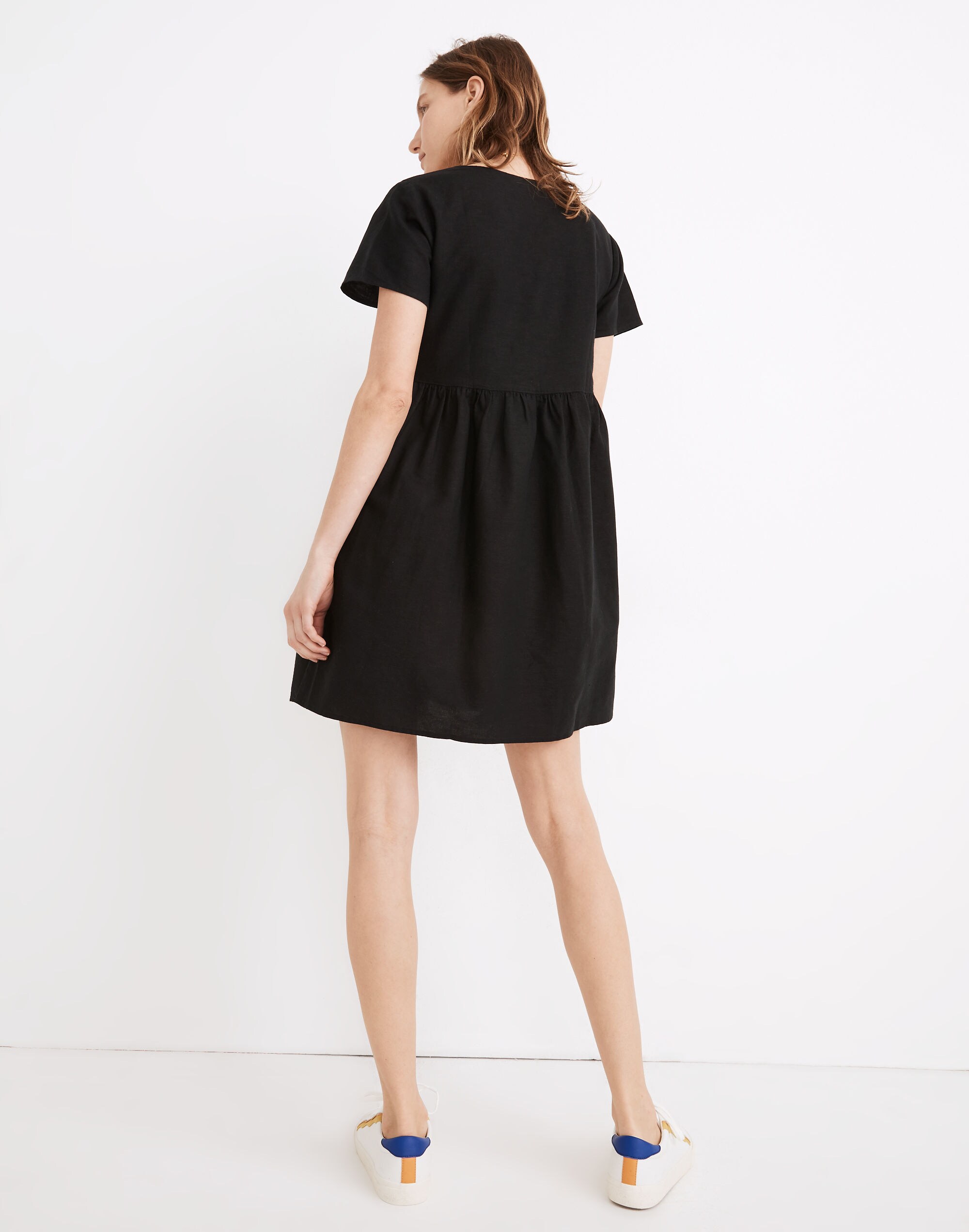 linen blend alexandra button front mini dress Plus Linen-Blend Alexandra Button-Front Mini Dress