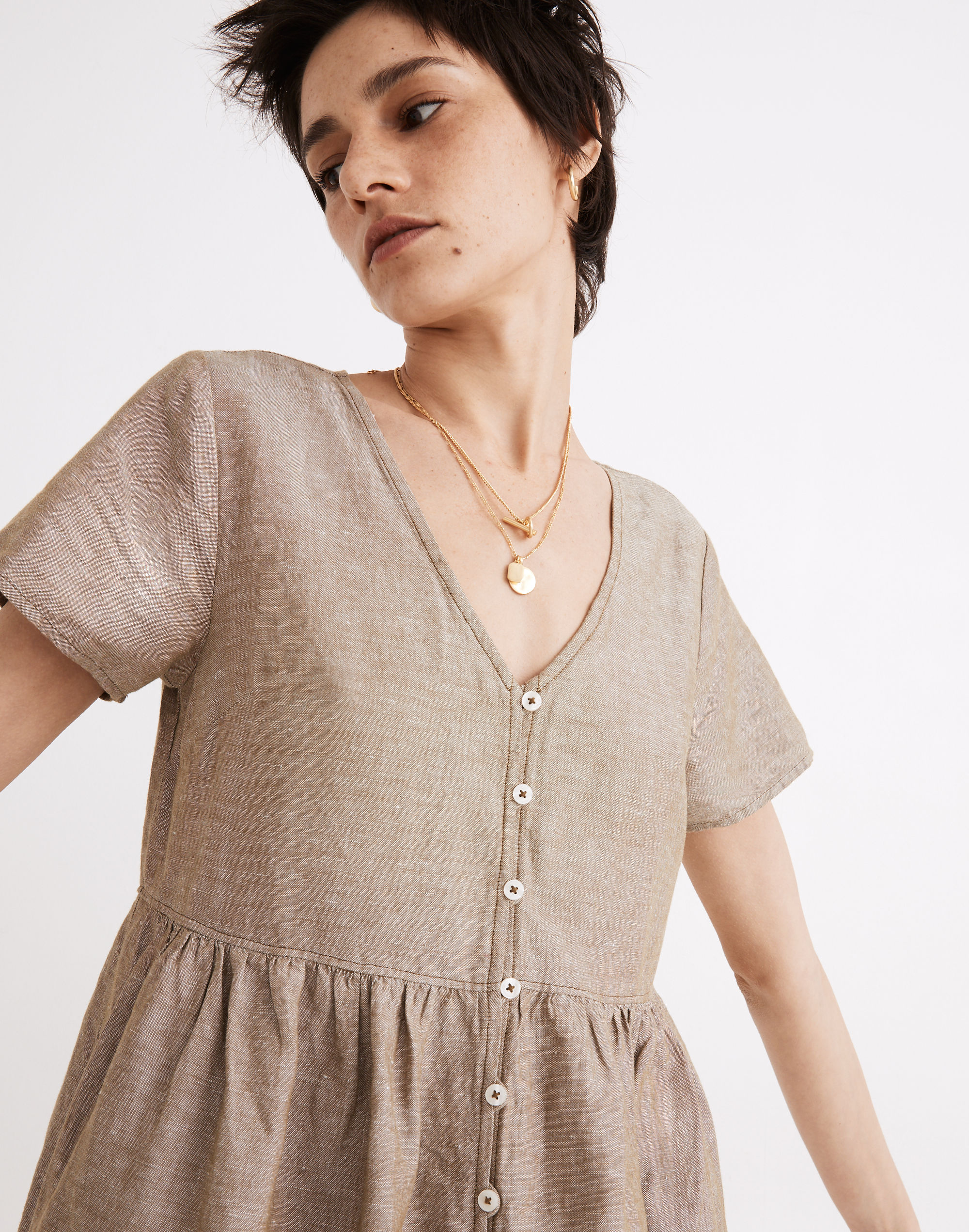 Linen-Blend Alexandra Button-Front Mini Dress