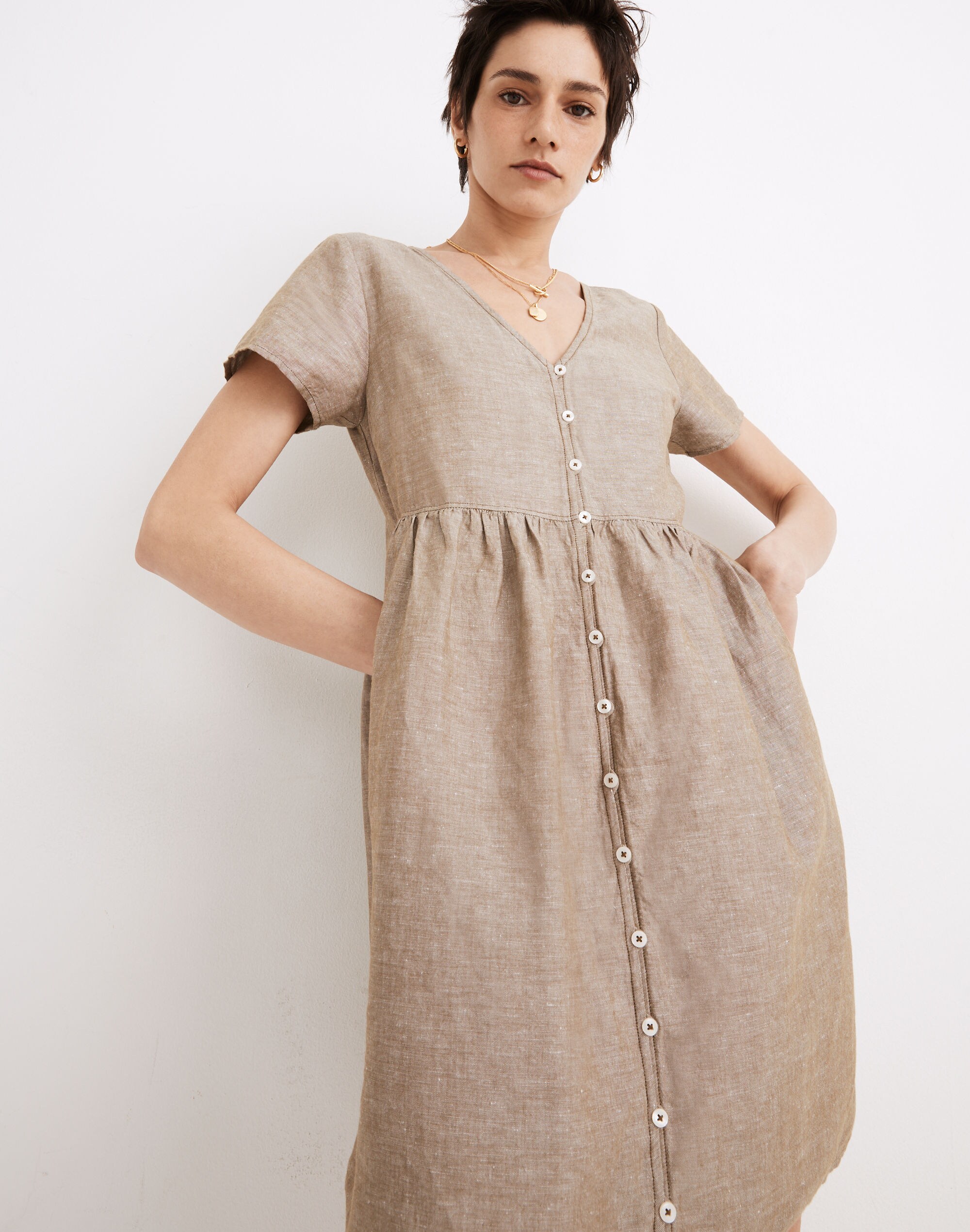 Linen-Blend Alexandra Button-Front Mini Dress
