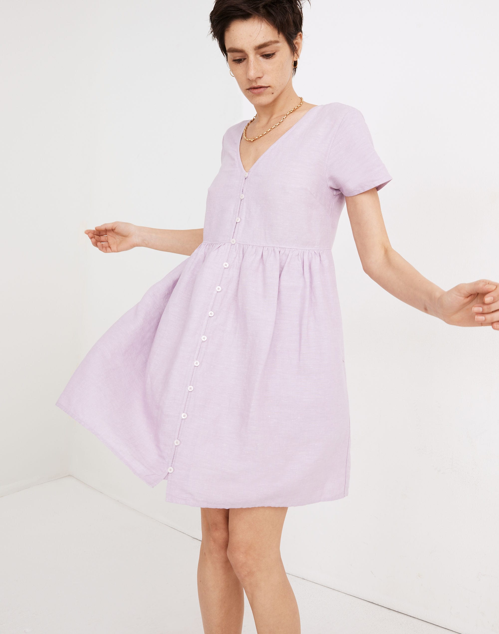 Petite Linen-Blend Alexandra Button-Front Mini Dress