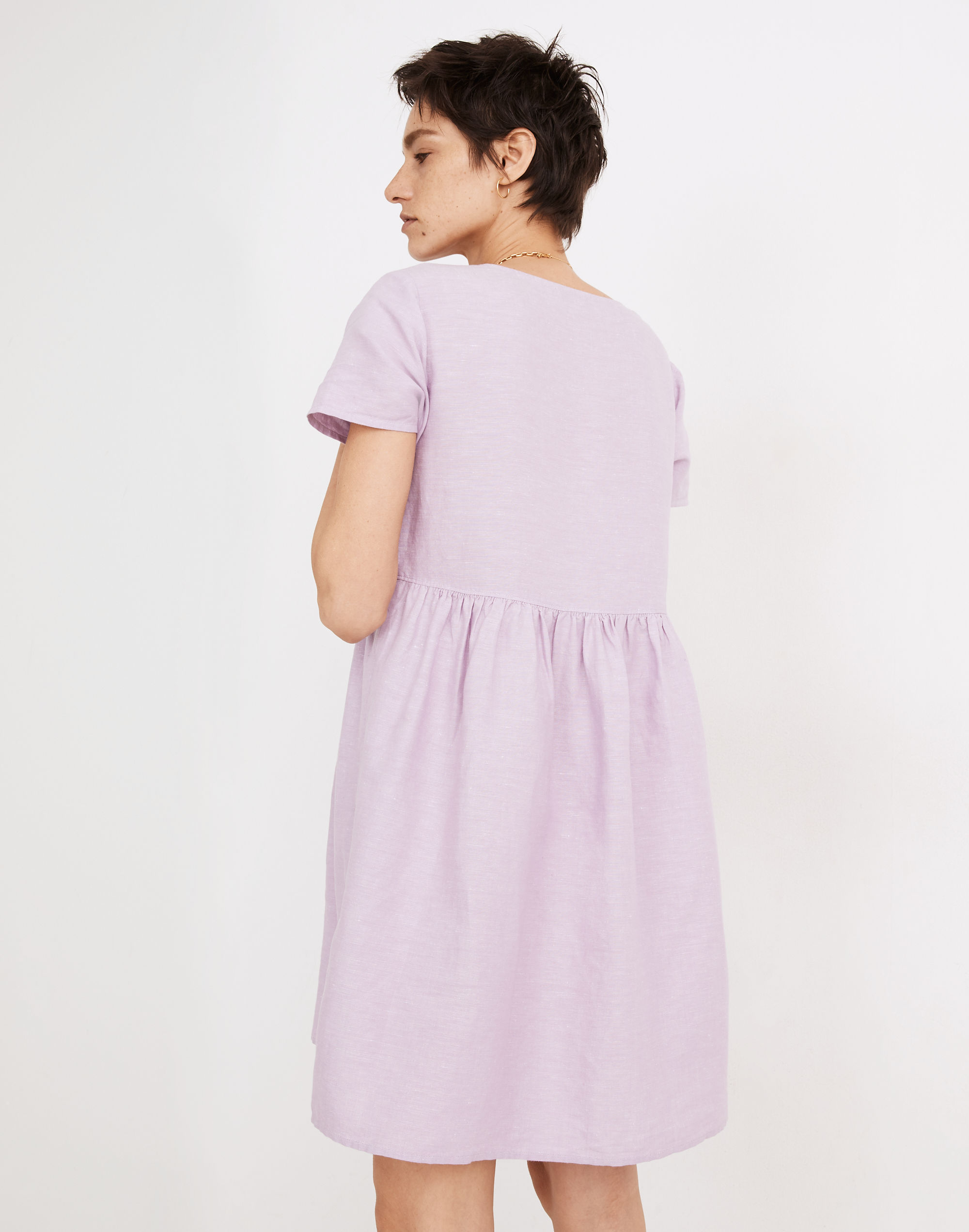 Petite Linen-Blend Alexandra Button-Front Mini Dress