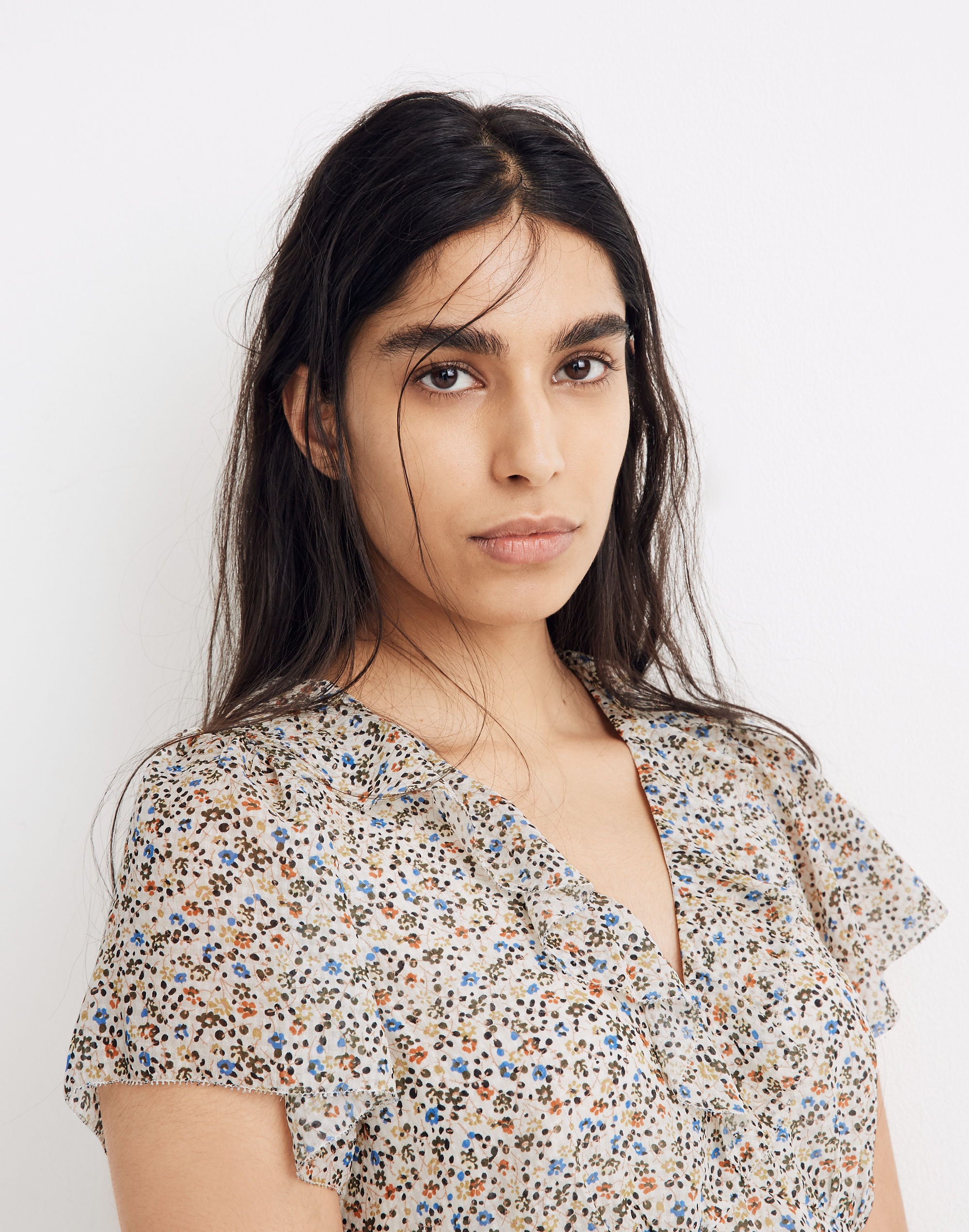 Silk Ruffle-Neck Mini Dress