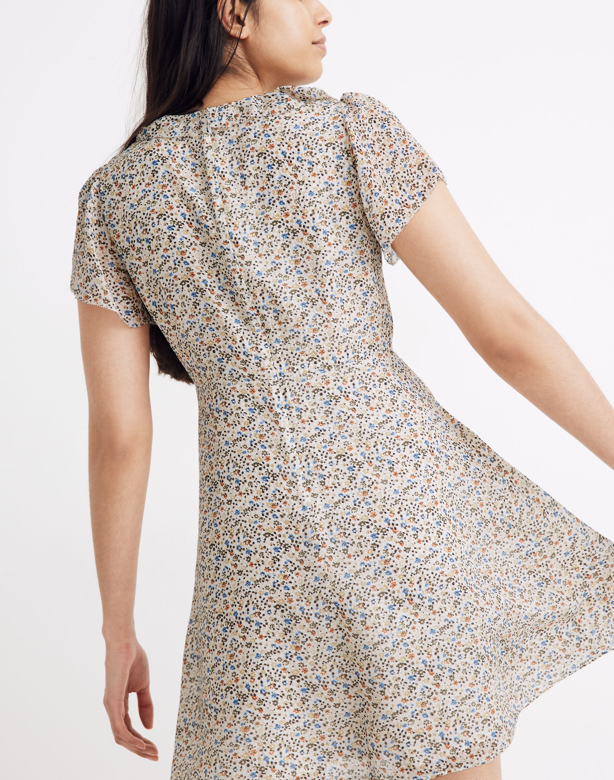 Silk Ruffle-Neck Mini Dress