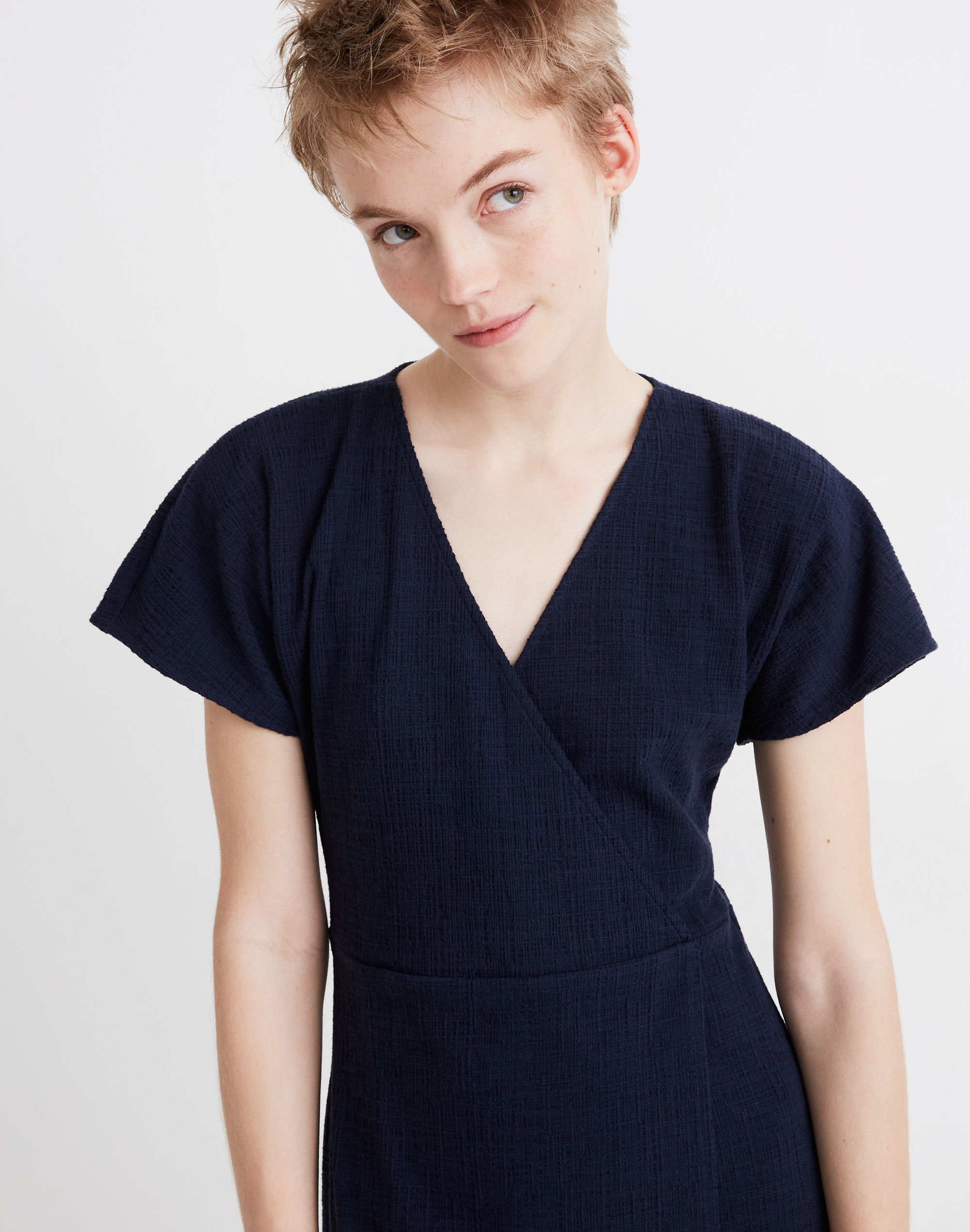 madewell cross front flutter sleeve mini dress Cross-Front Flutter-Sleeve Mini Dress