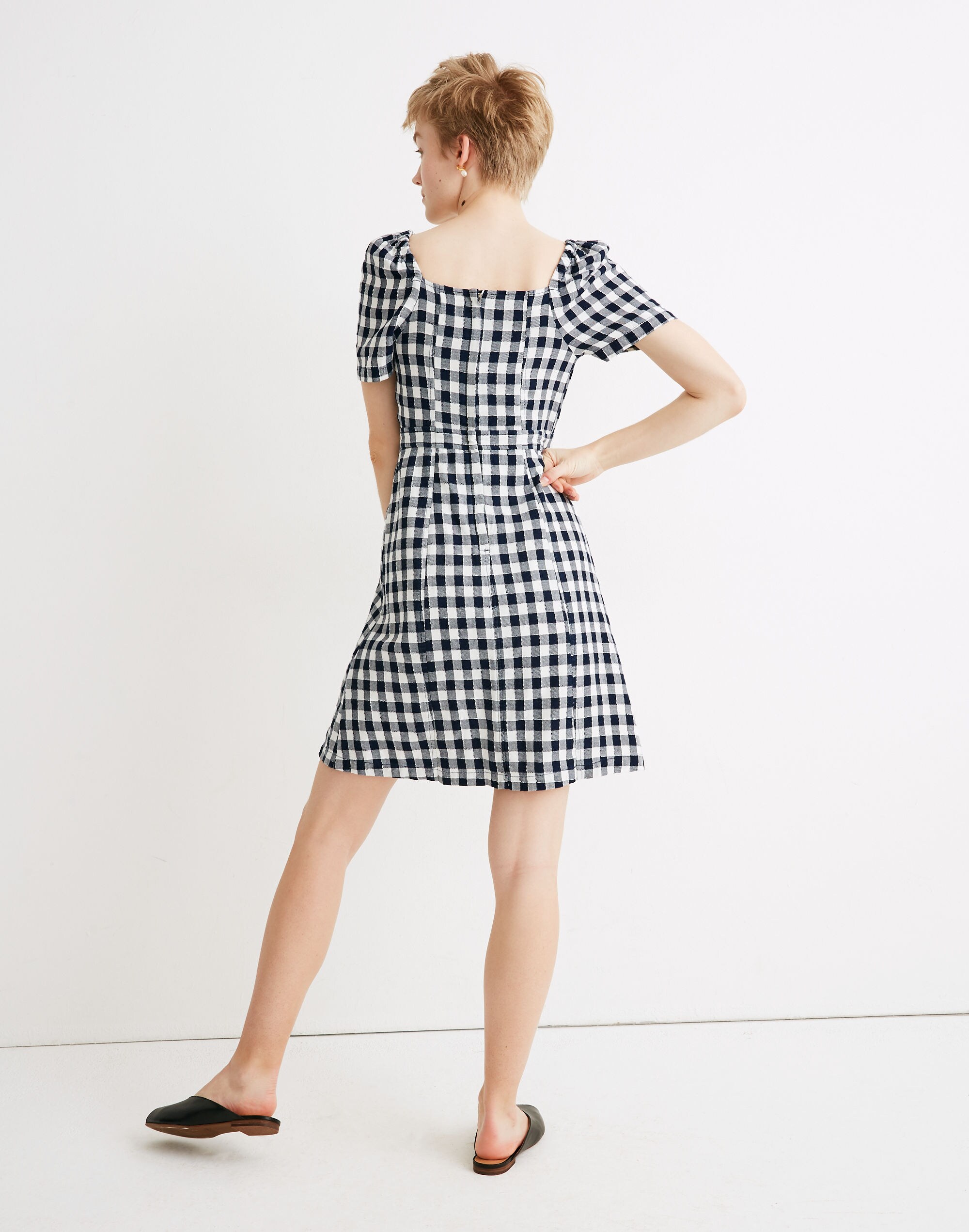 Gingham Tie-Front Swing Dress