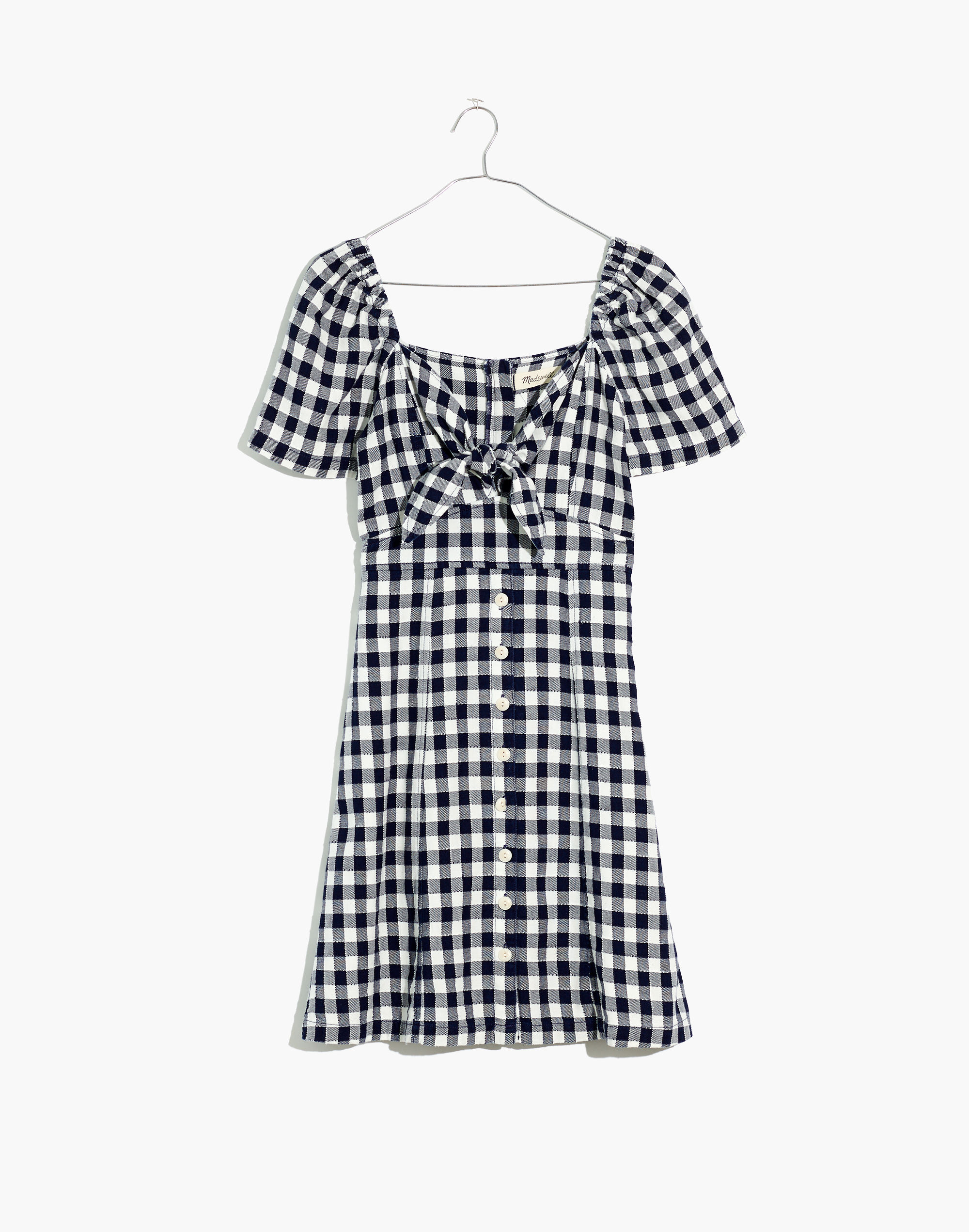 Gingham Tie-Front Swing Dress