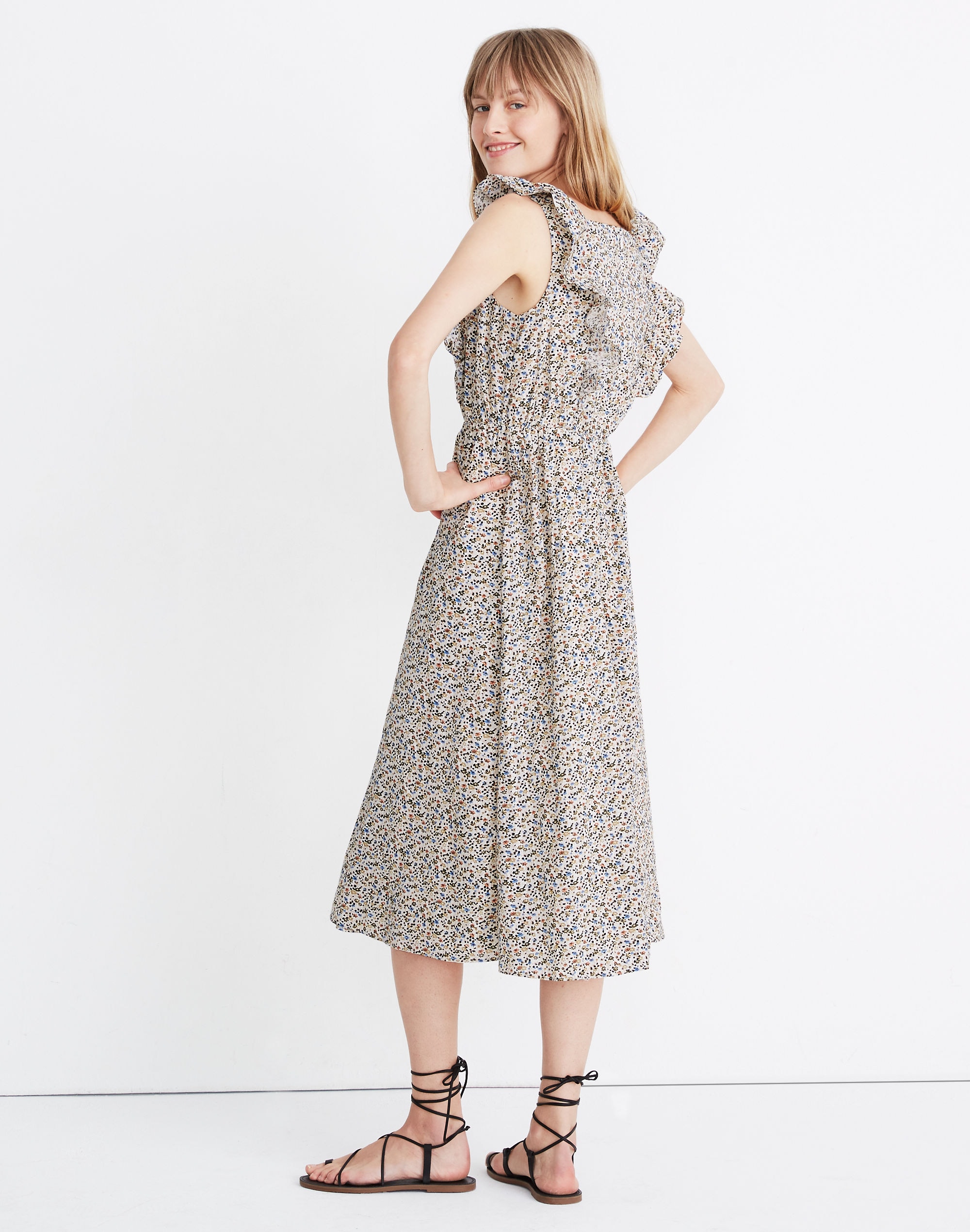 Ruffle-Strap Square-Neck Midi Dress in Fieldwalk Floral