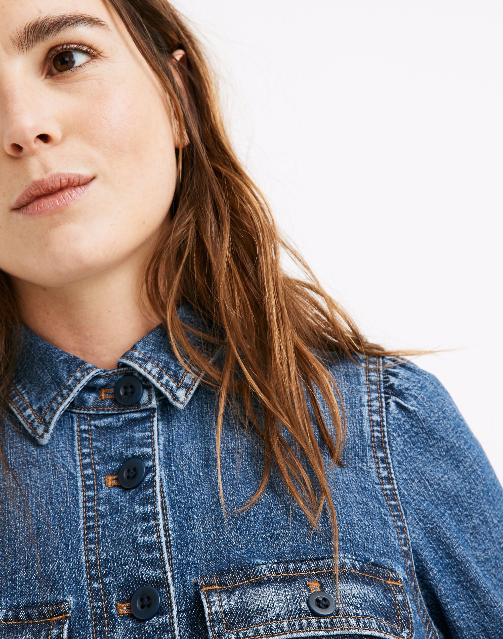 Denim Long-Sleeve Romper in Vasey Wash