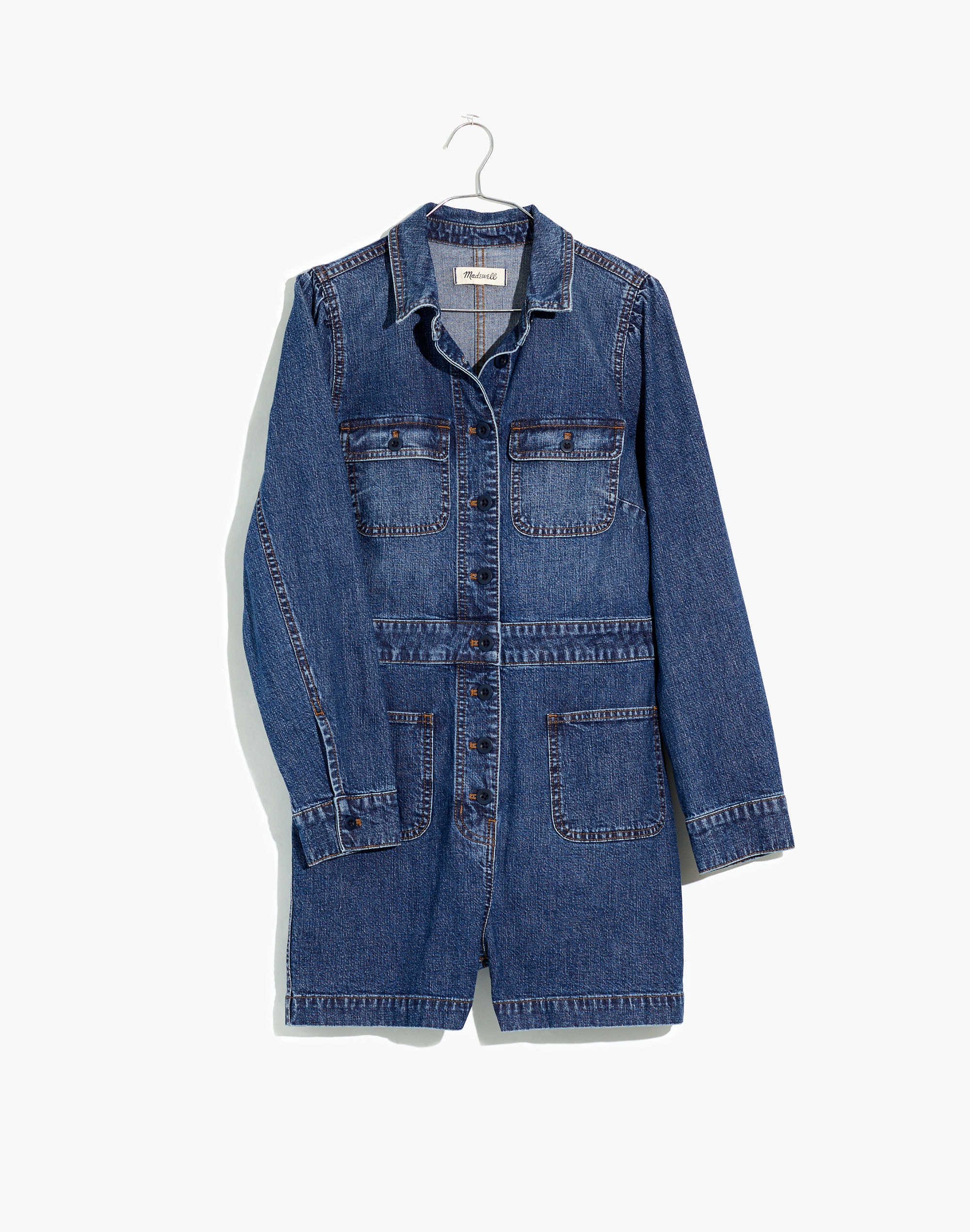 Denim Long-Sleeve Romper in Vasey Wash