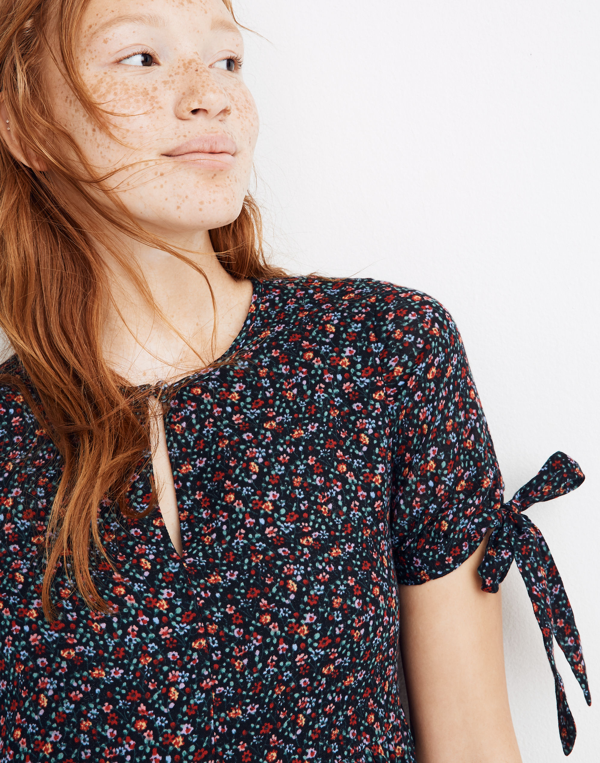 Tie-Sleeve Tiered Midi Dress in Fieldwalk Floral