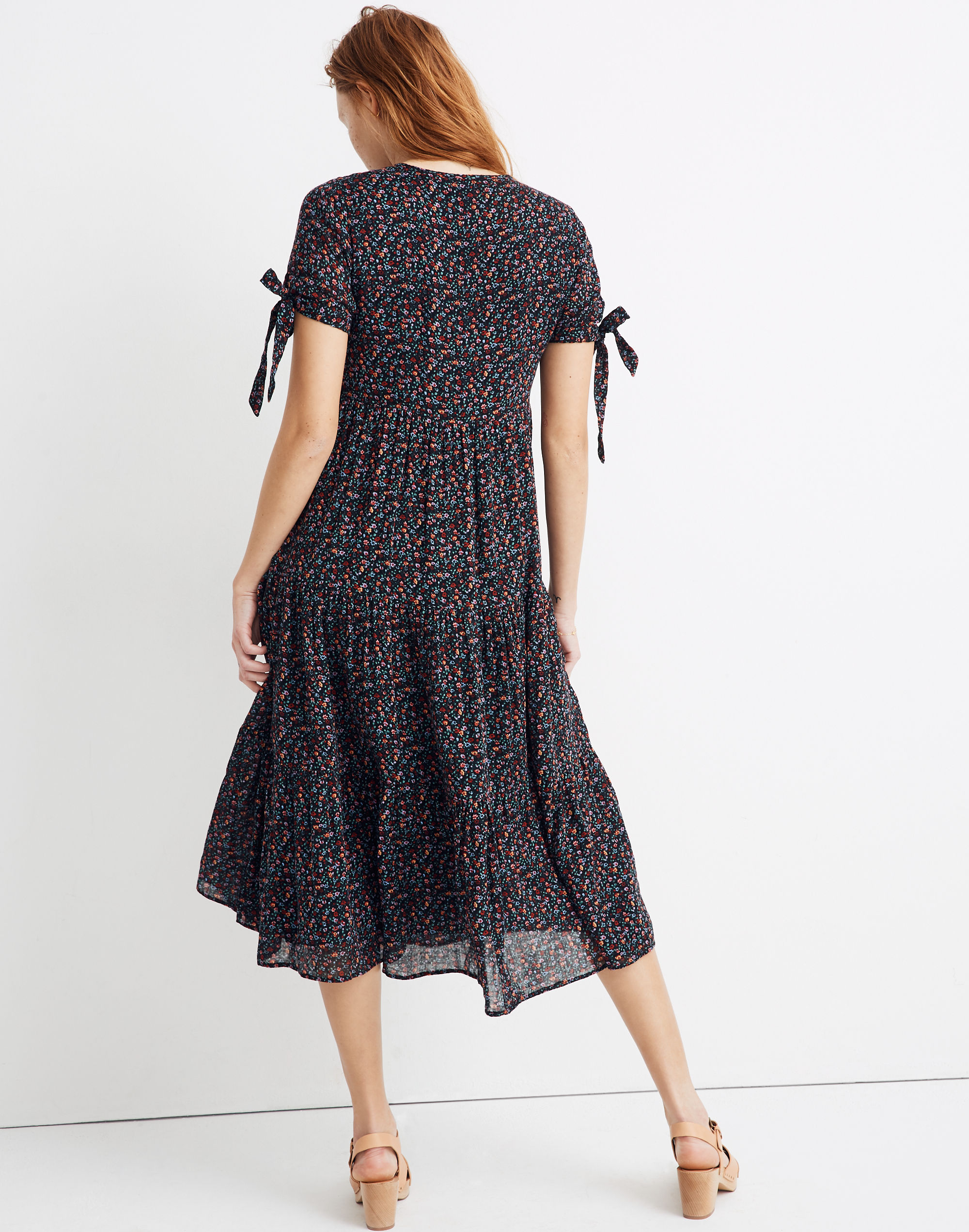 Tie-Sleeve Tiered Midi Dress in Fieldwalk Floral