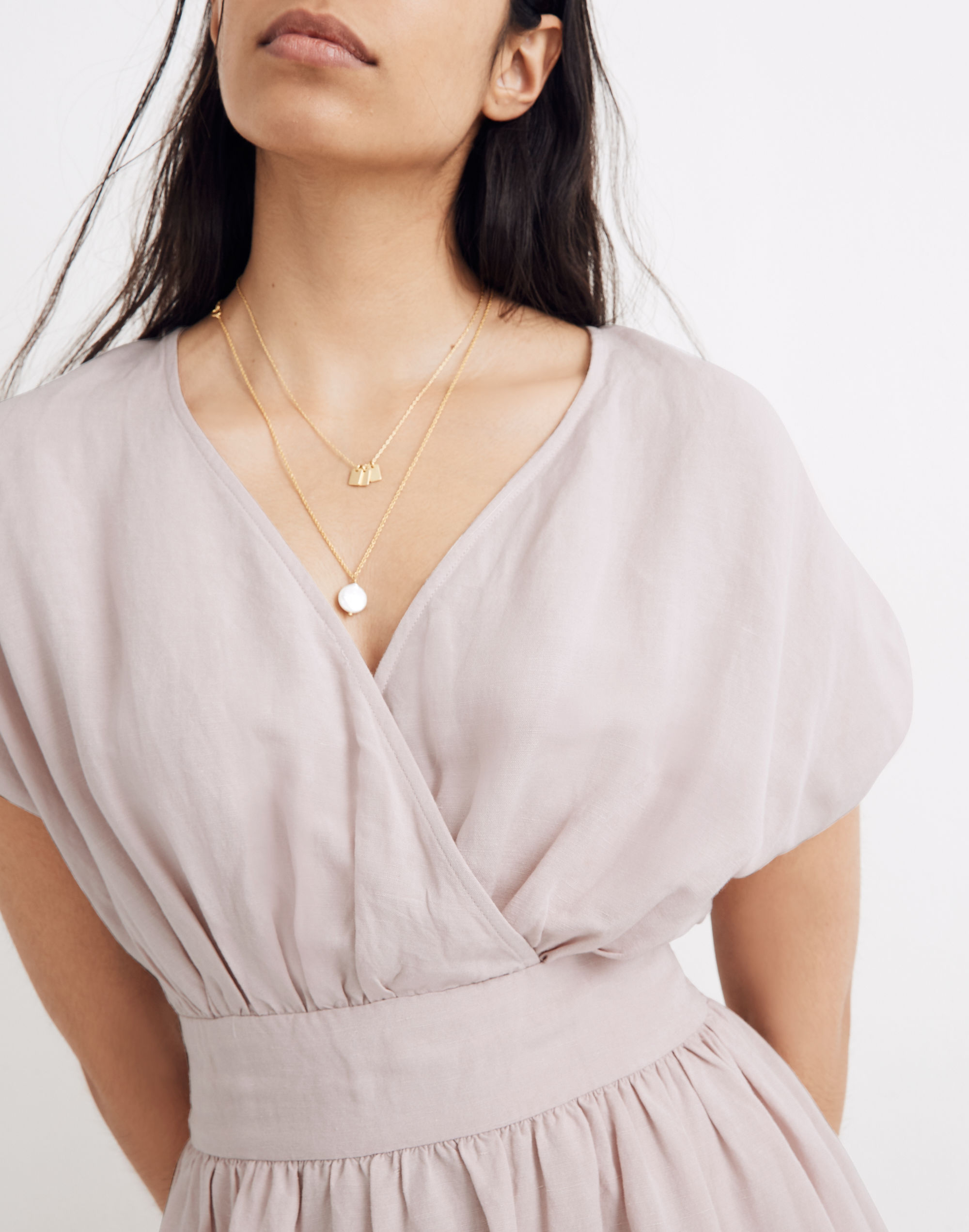 Linen-Blend Dolman-Sleeve Crossover Midi Dress