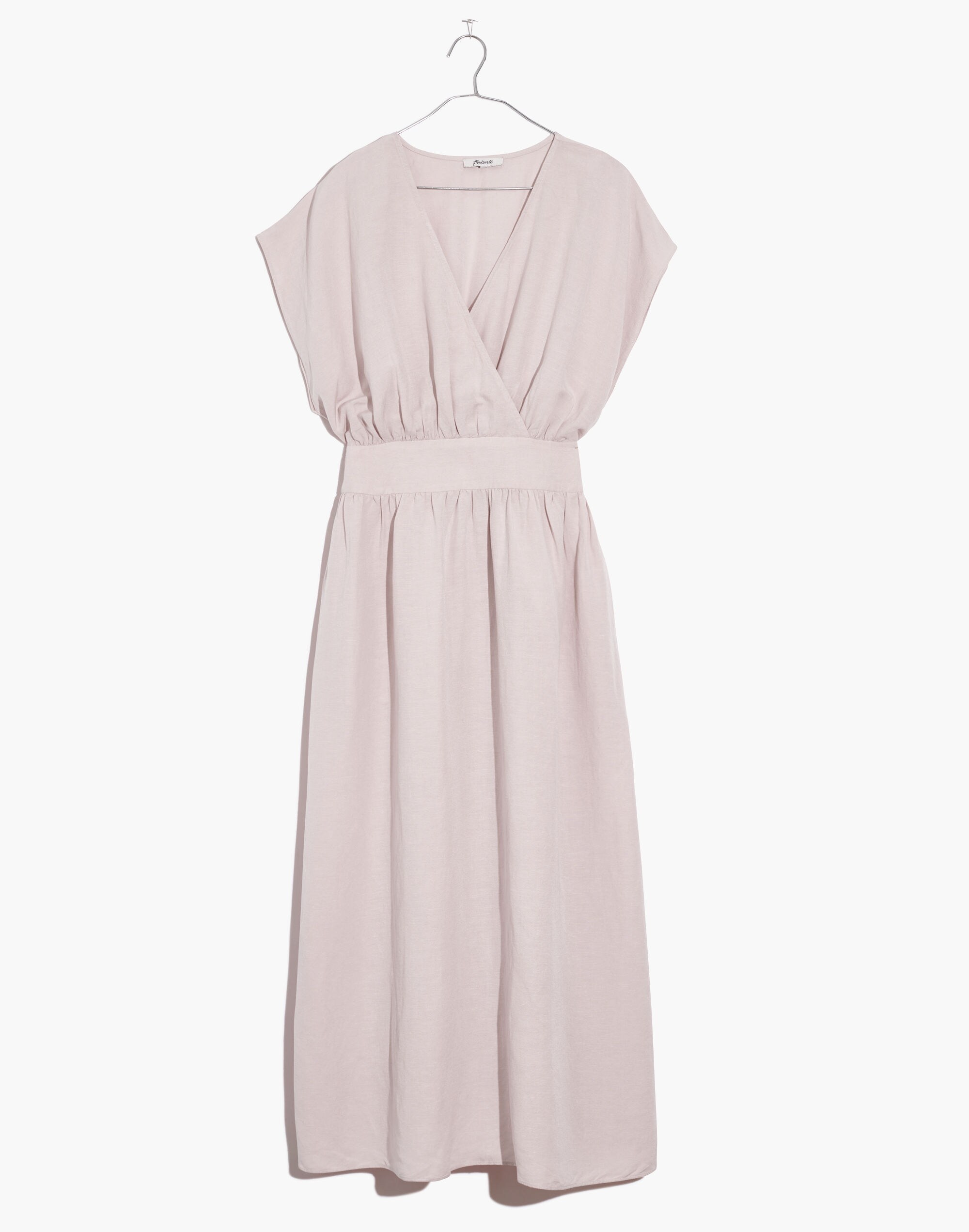Linen-Blend Dolman-Sleeve Crossover Midi Dress