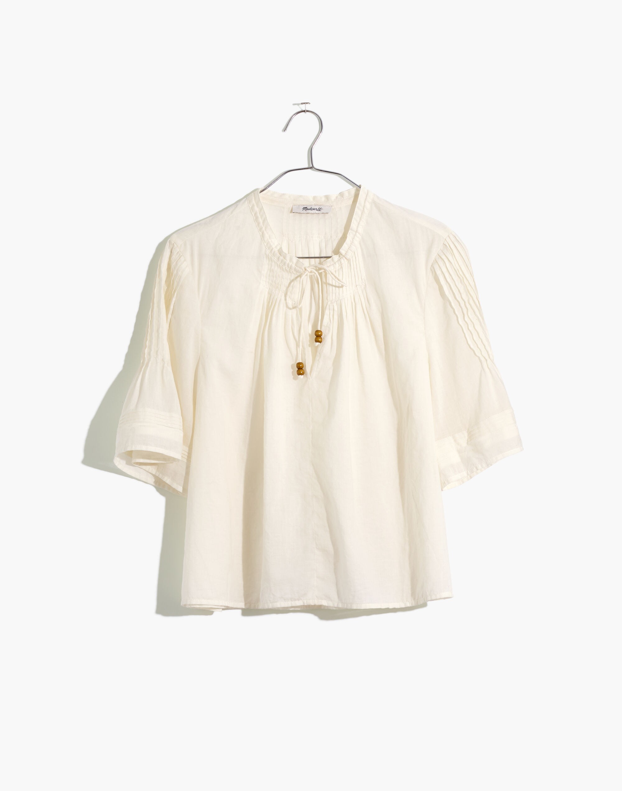 Madewell x Warm Pintuck Tie-Neck Top