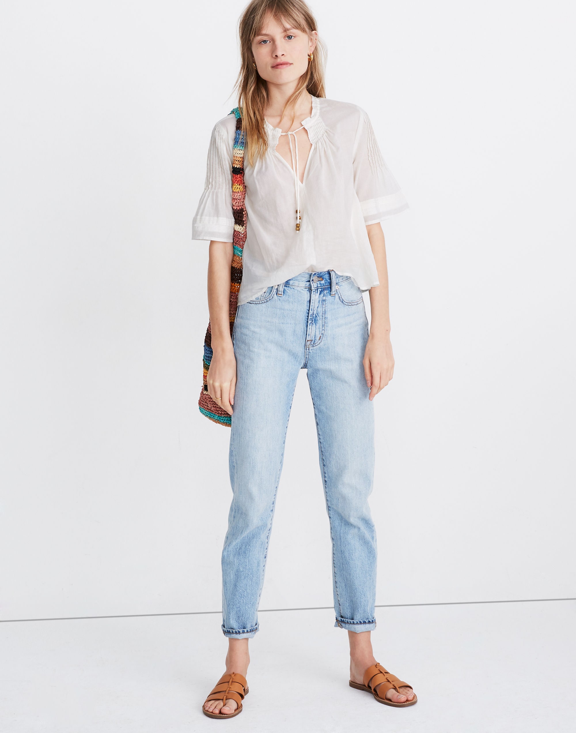 Madewell x Warm Pintuck Tie-Neck Top