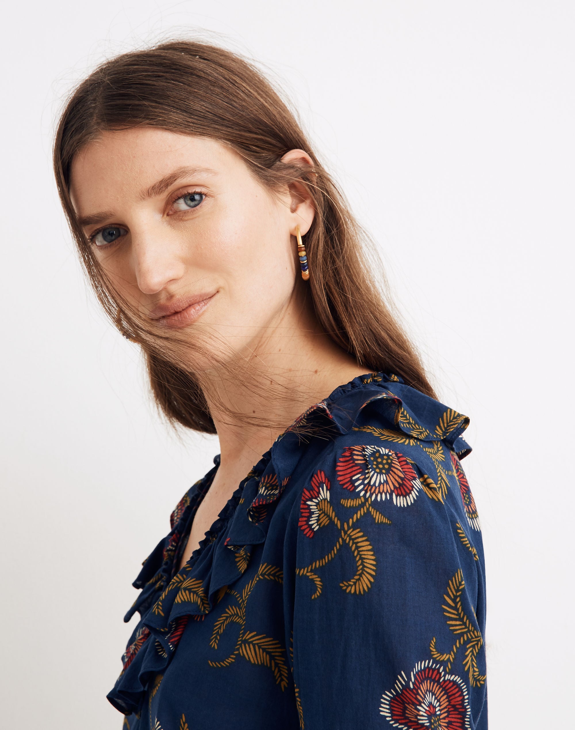 Madewell x Warm Ruffle-Collar Top in Honolulu Hibiscus